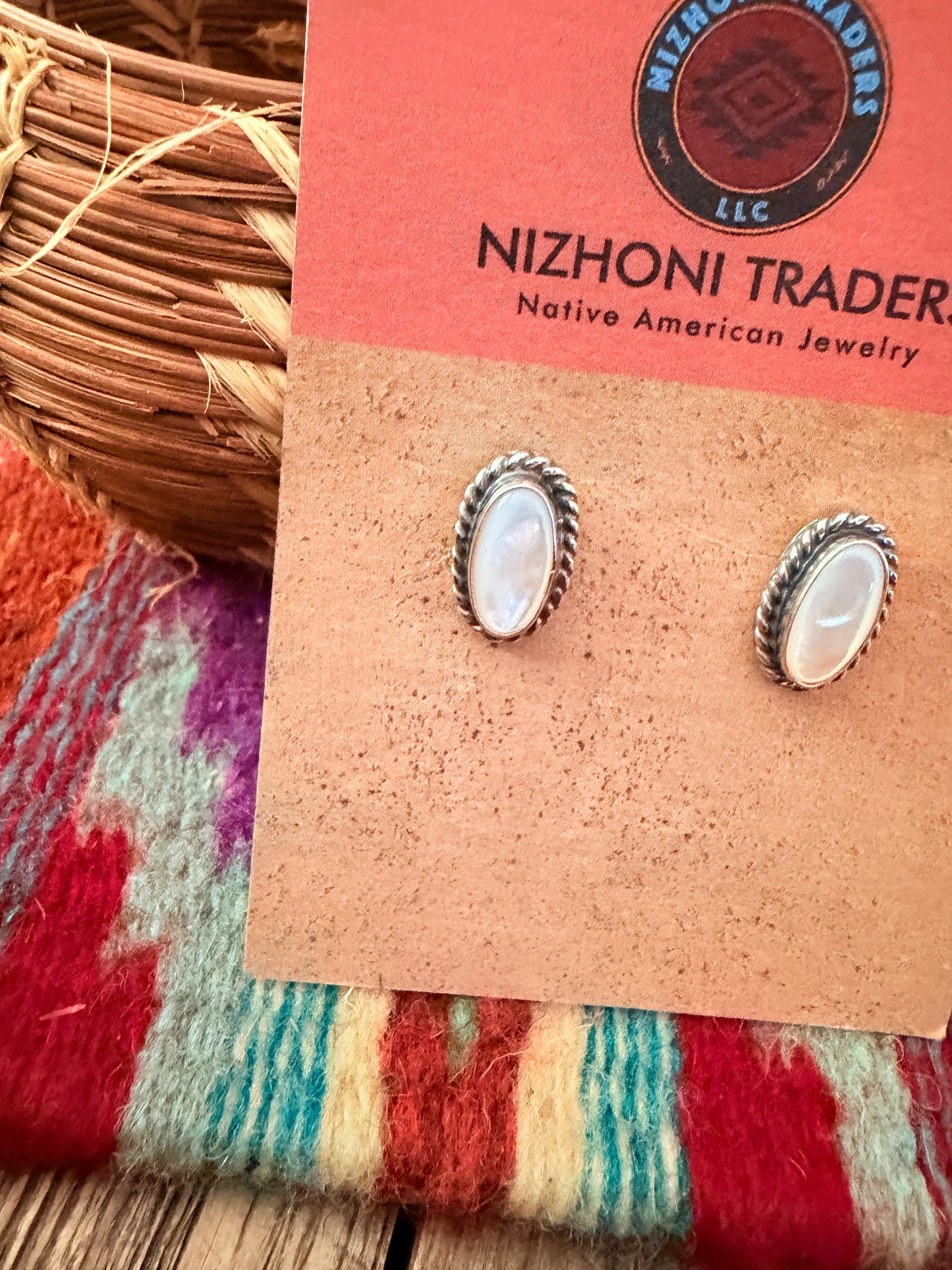 Handcrafted Sterling Silver and Mother of Pearl Stud Earrings