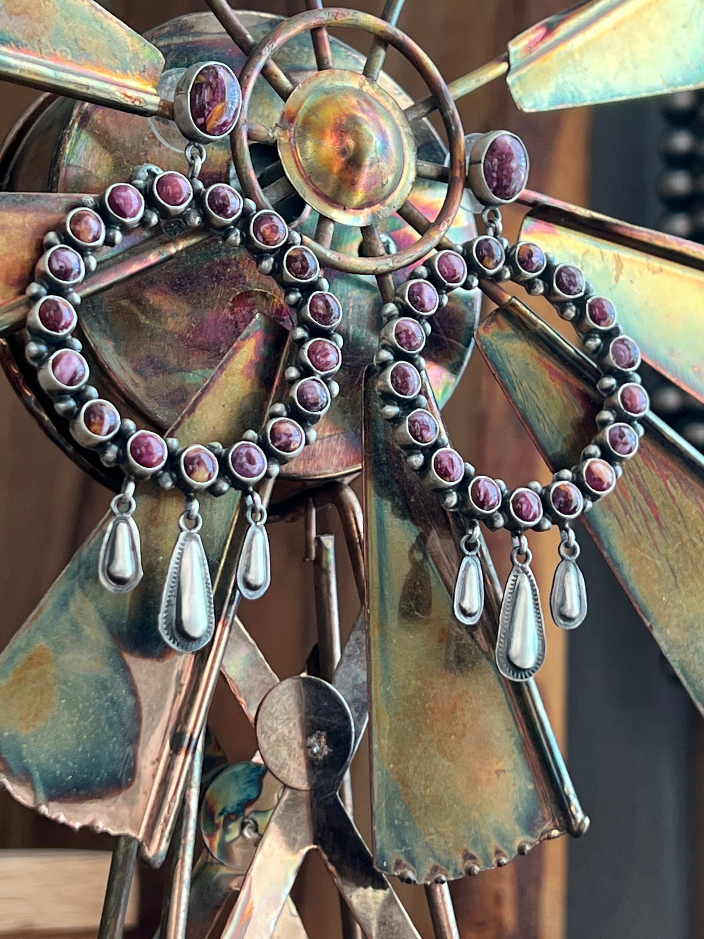 Handcrafted Purple Spiny & Sterling Silver Dangle Earrings by Sheila Tso