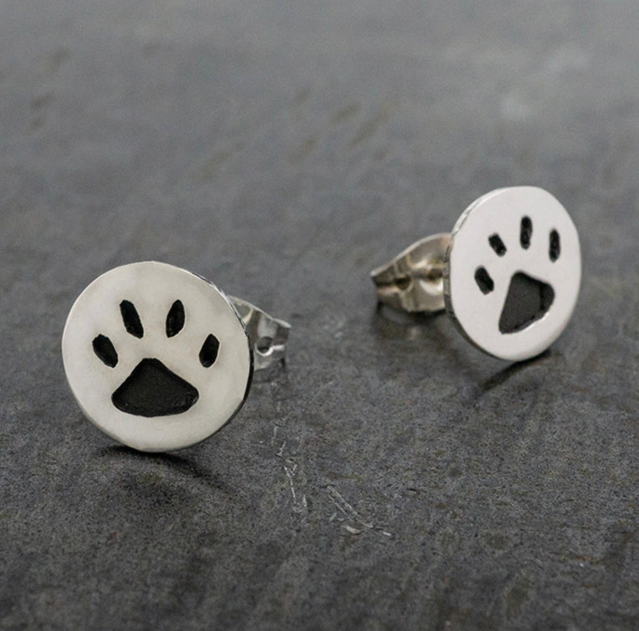 Micro Paw Print Sterling Silver Earrings