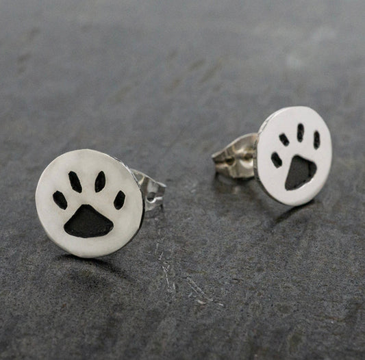 Micro Paw Print Sterling Silver Earrings