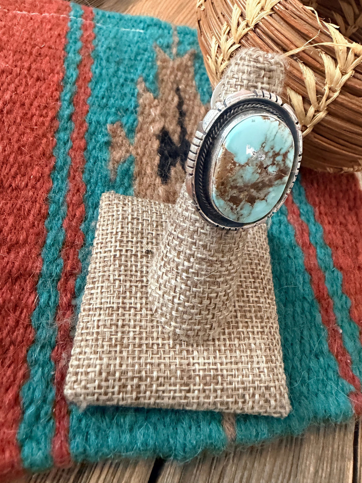 Handcrafted Dry Creek Turquoise & Sterling Silver Ring Size 5.5 by Daniel Benally