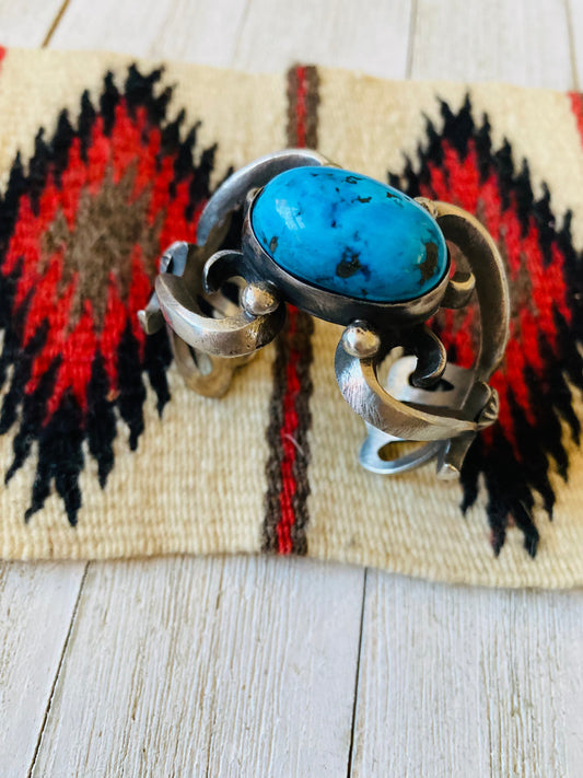Handcrafted Sterling Silver & Kingman Turquoise Cuff Bracelet By Chimney Butte