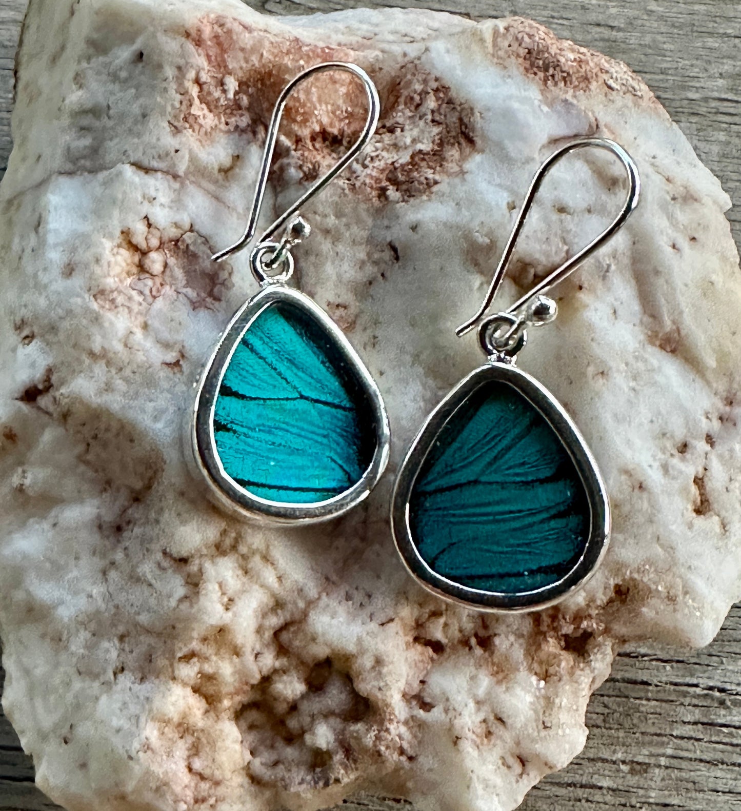 Prepona Blue Butterfly Dangle Sterling Silver Earrings