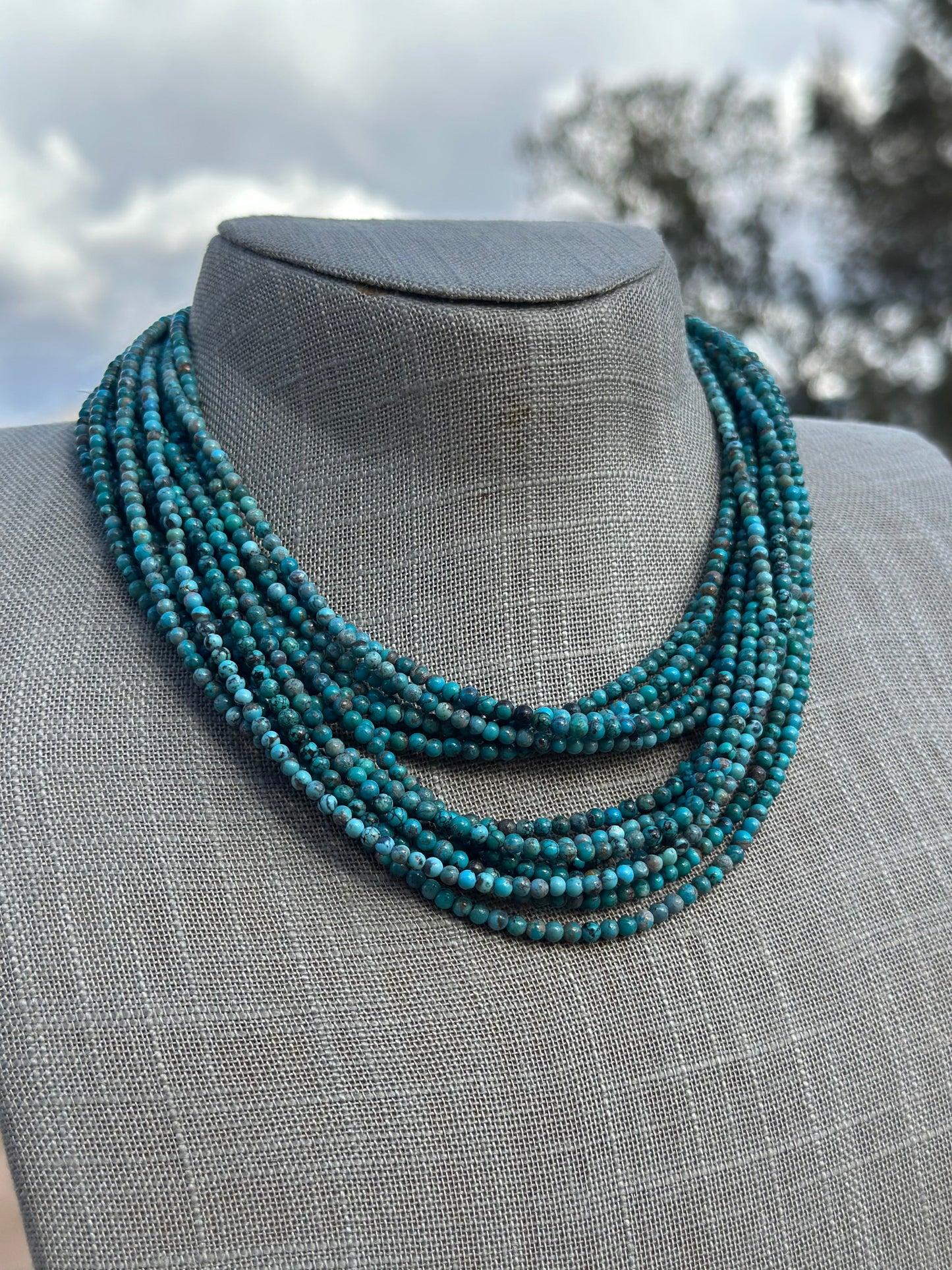 Handcrafted Tibetan Turquoise & Sterling Silver 3mm Beaded Necklace