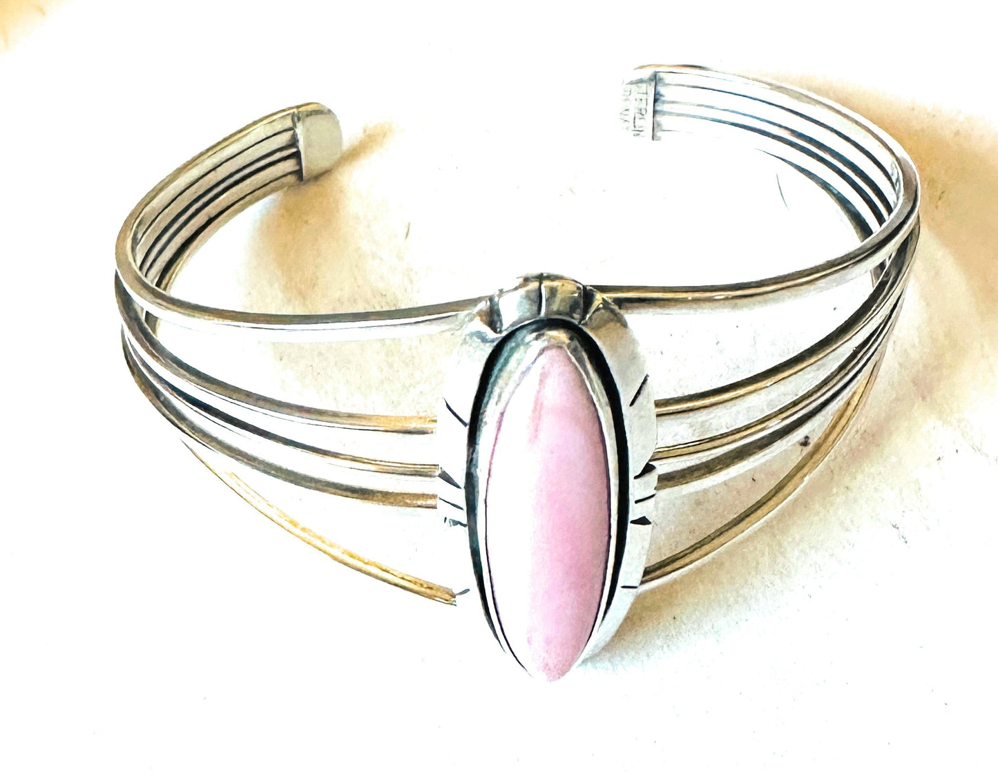 Handcrafted Queen Pink Conch Shell & Sterling Silver Cuff Bracelet