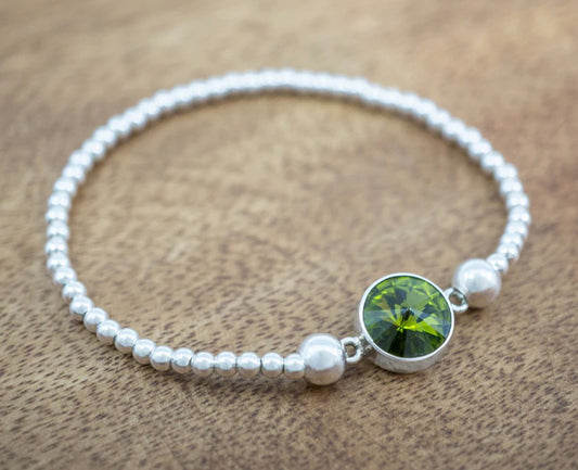 Beaded Stretch Bracelet w/ Olive Crystal Center