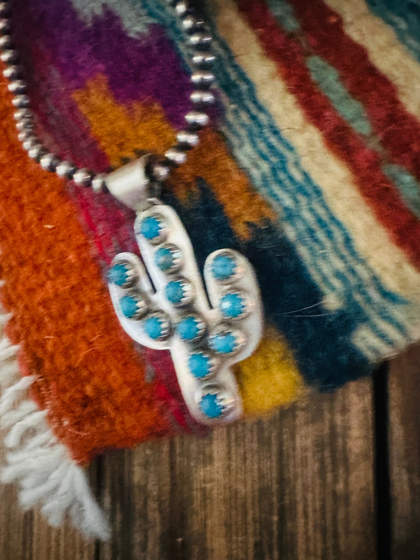 Handcrafted Sterling Silver and Turquoise Cactus Pendant