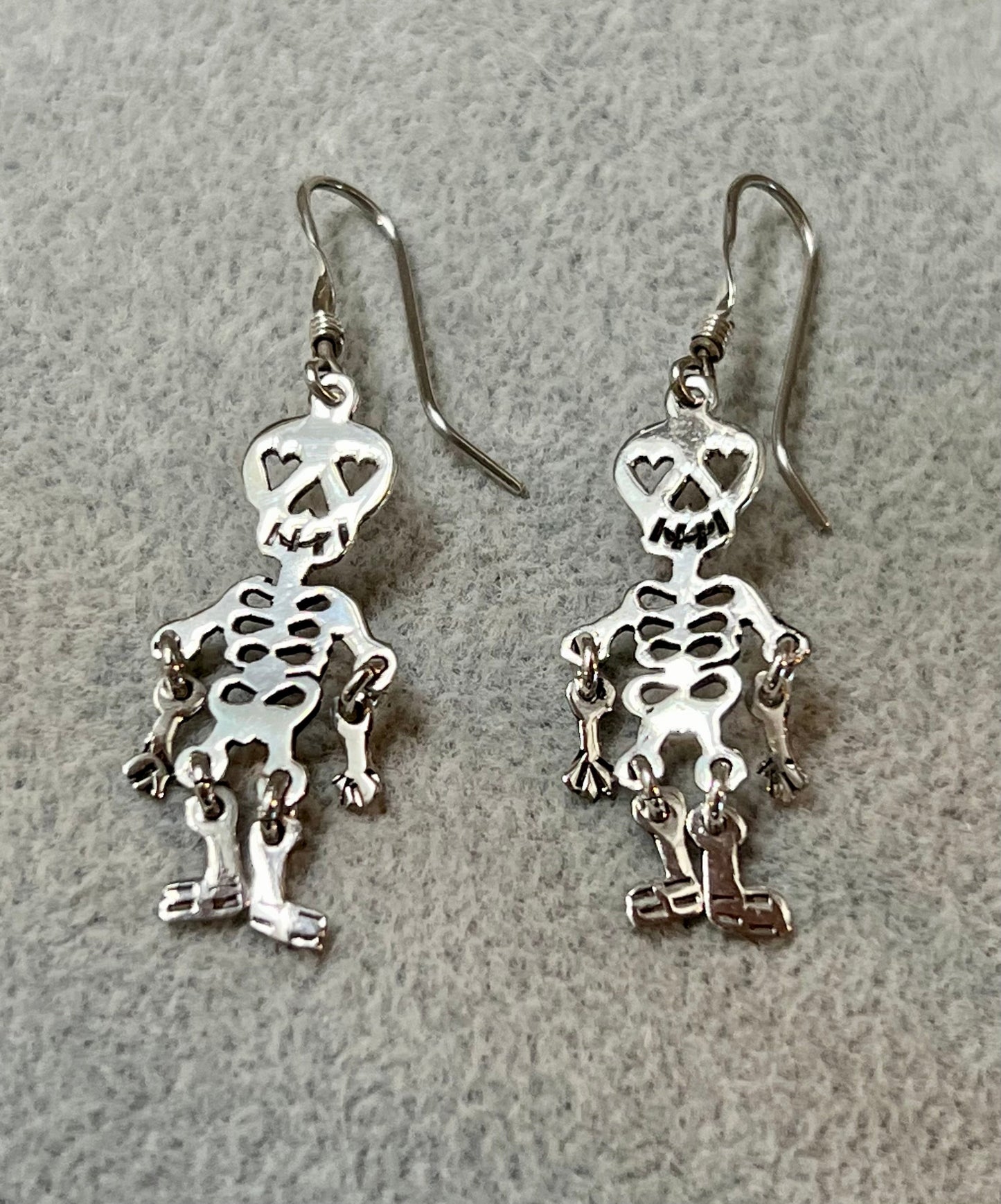 Hinged Skeleton on Hook Sterling Silver Earrings