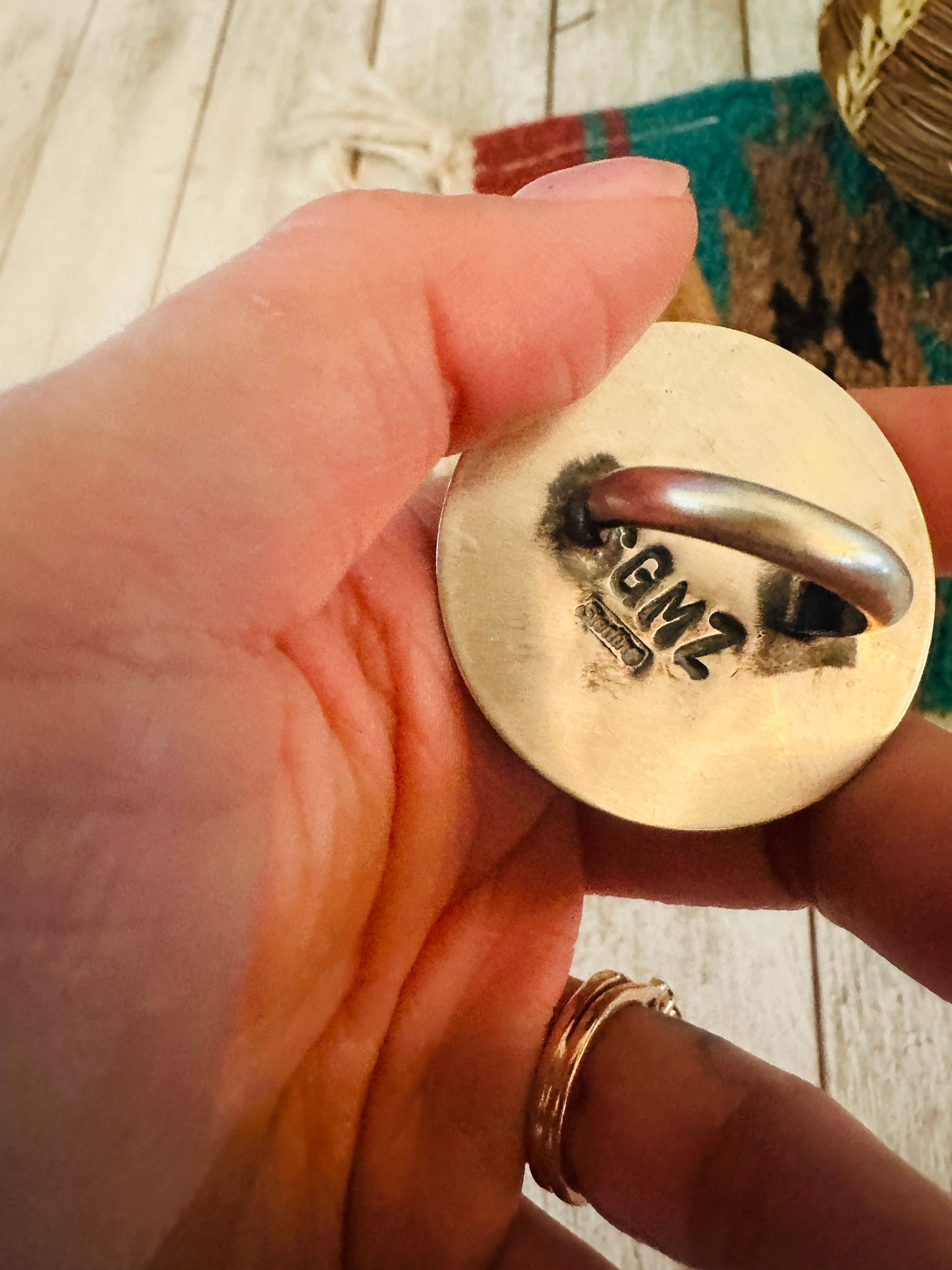 Old Pawn Handcrafted Sterling Silver & Turquoise Ring Size 5
