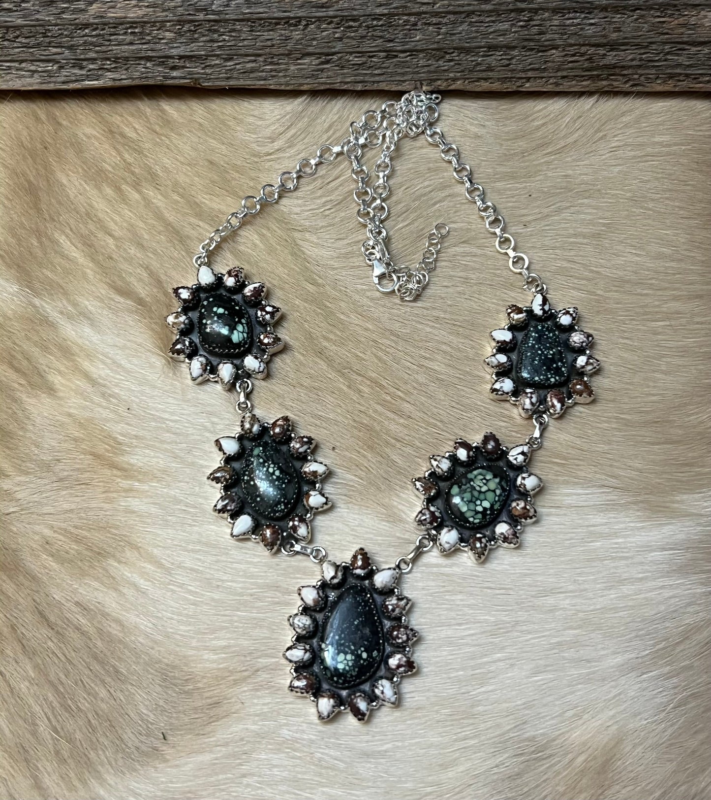 Handmade Newlander Turquoise & White Buffalo Sterling Silver Drop Necklace