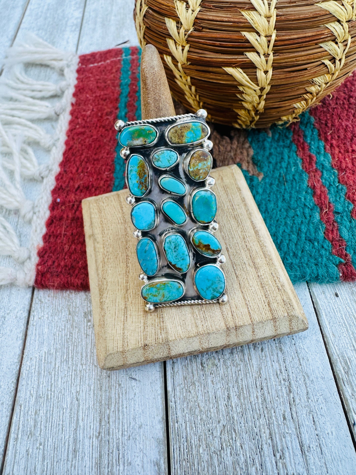 Handcrafted Turquoise & Sterling Silver Adjustable Ring by Jacqueline Silver