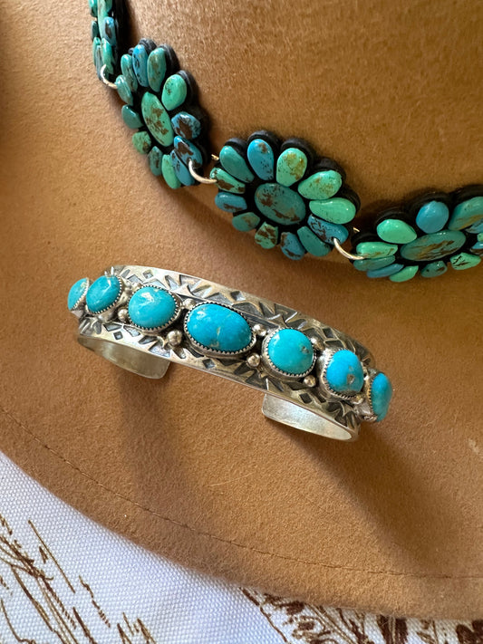 Handcrafted Turquoise & Sterling Silver Cuff Bracelet Signed B Shorty /