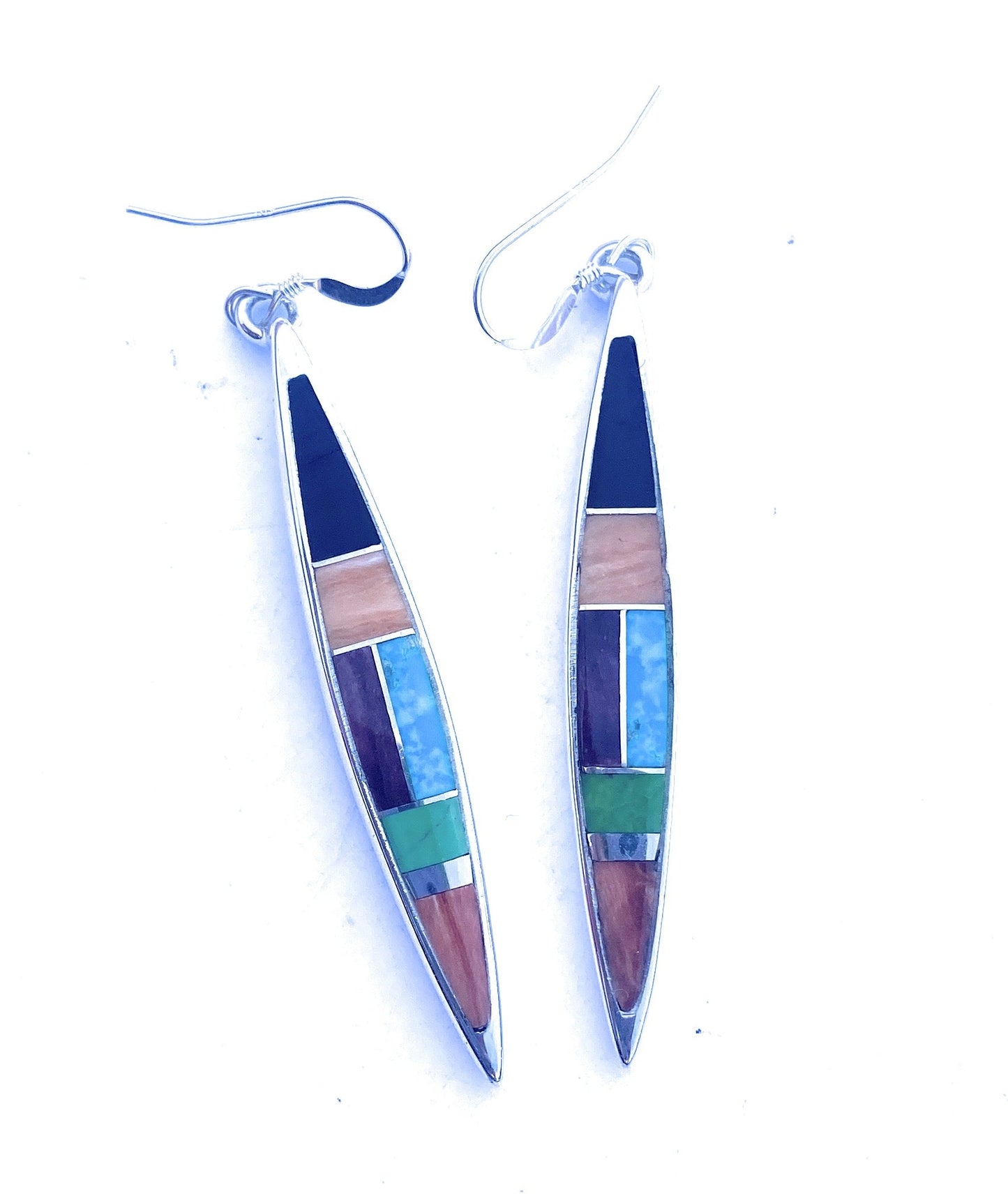 Handcrafted Multi Stone & Sterling Silver Inlay Dangle Earrings