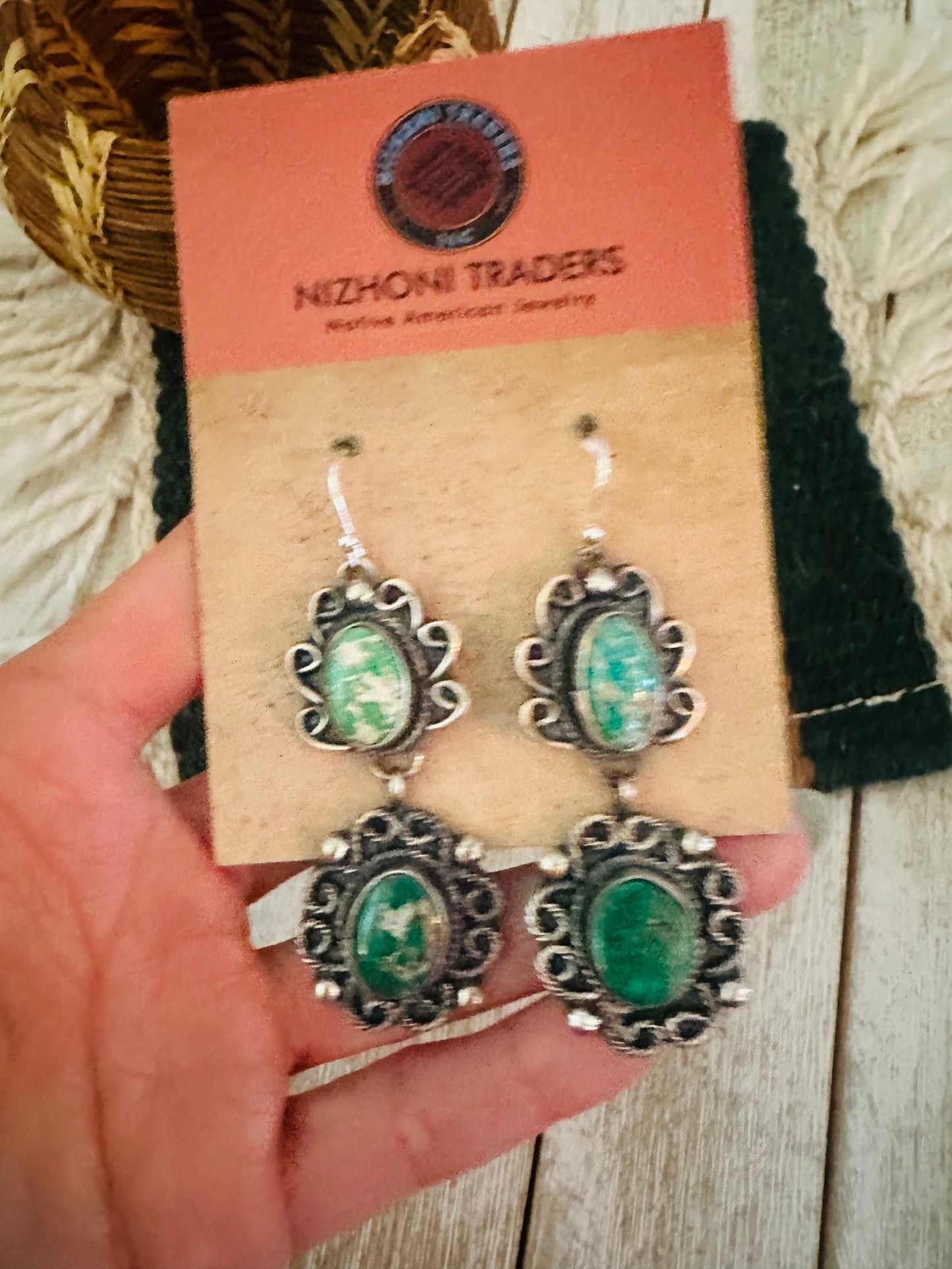 Handcrafted Turquoise & Sterling Silver Dangle Earrings by Sheila Becenti