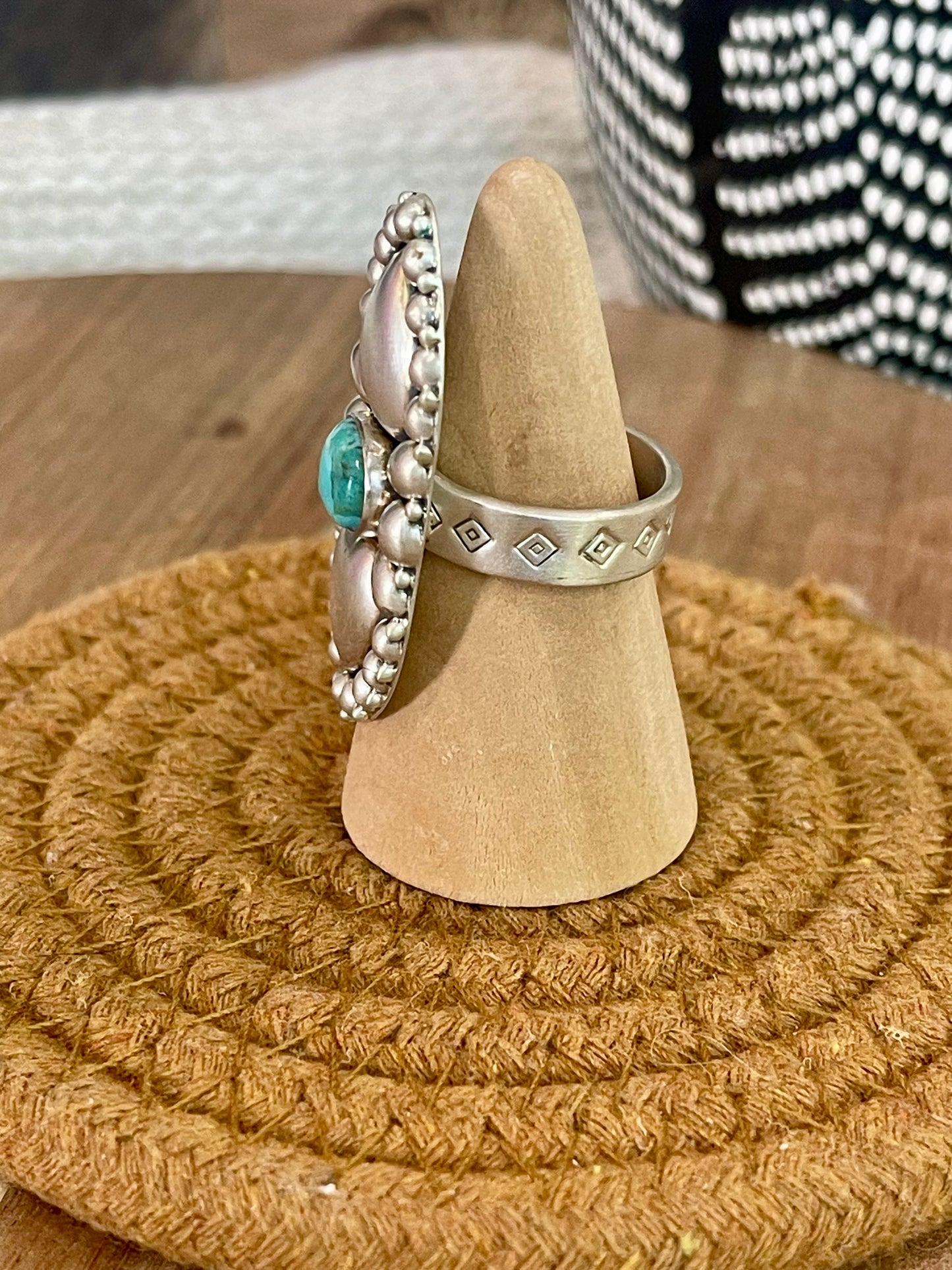Beautiful Handmade Sterling Silver Heart & Turquoise Adjustable Ring