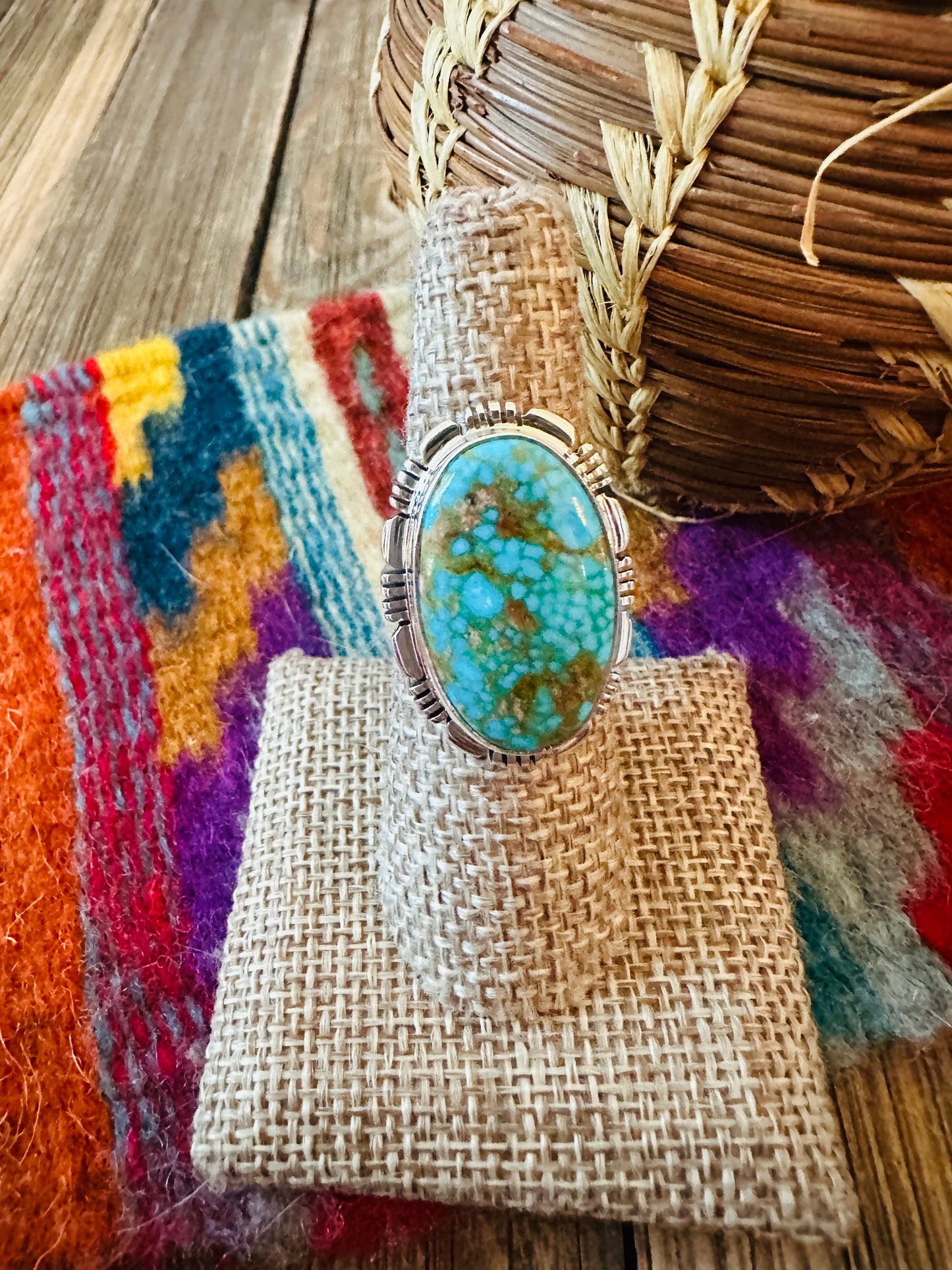 Handcrafted Sonoran Mountain Turquoise & Sterling Silver Ring size 7
