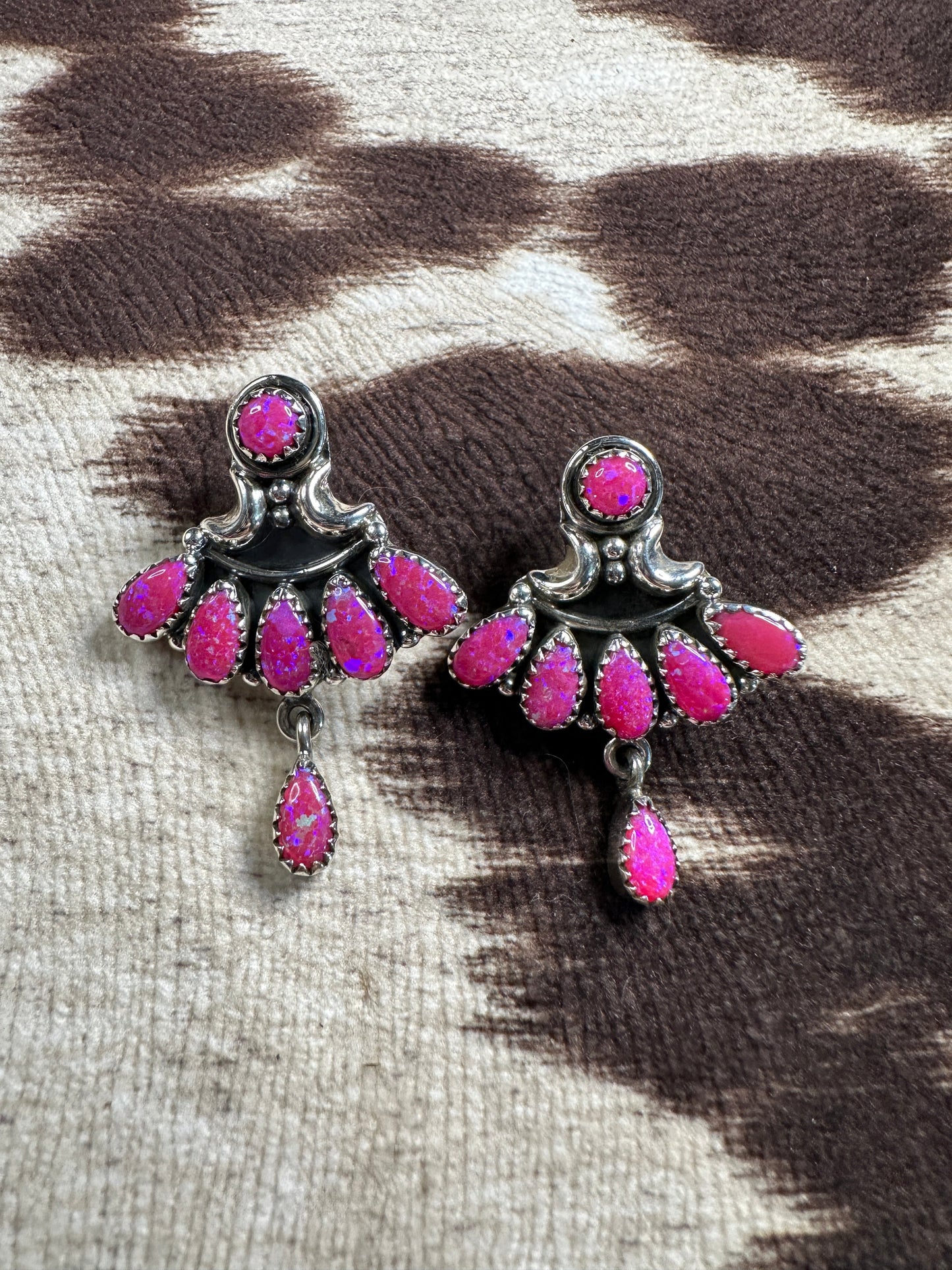 Handmade Hot Pink Fire Opal and Sterling Silver Post Earrings