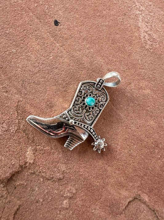 Beautiful Handmade Sterling Silver & Turquoise Boot pendant