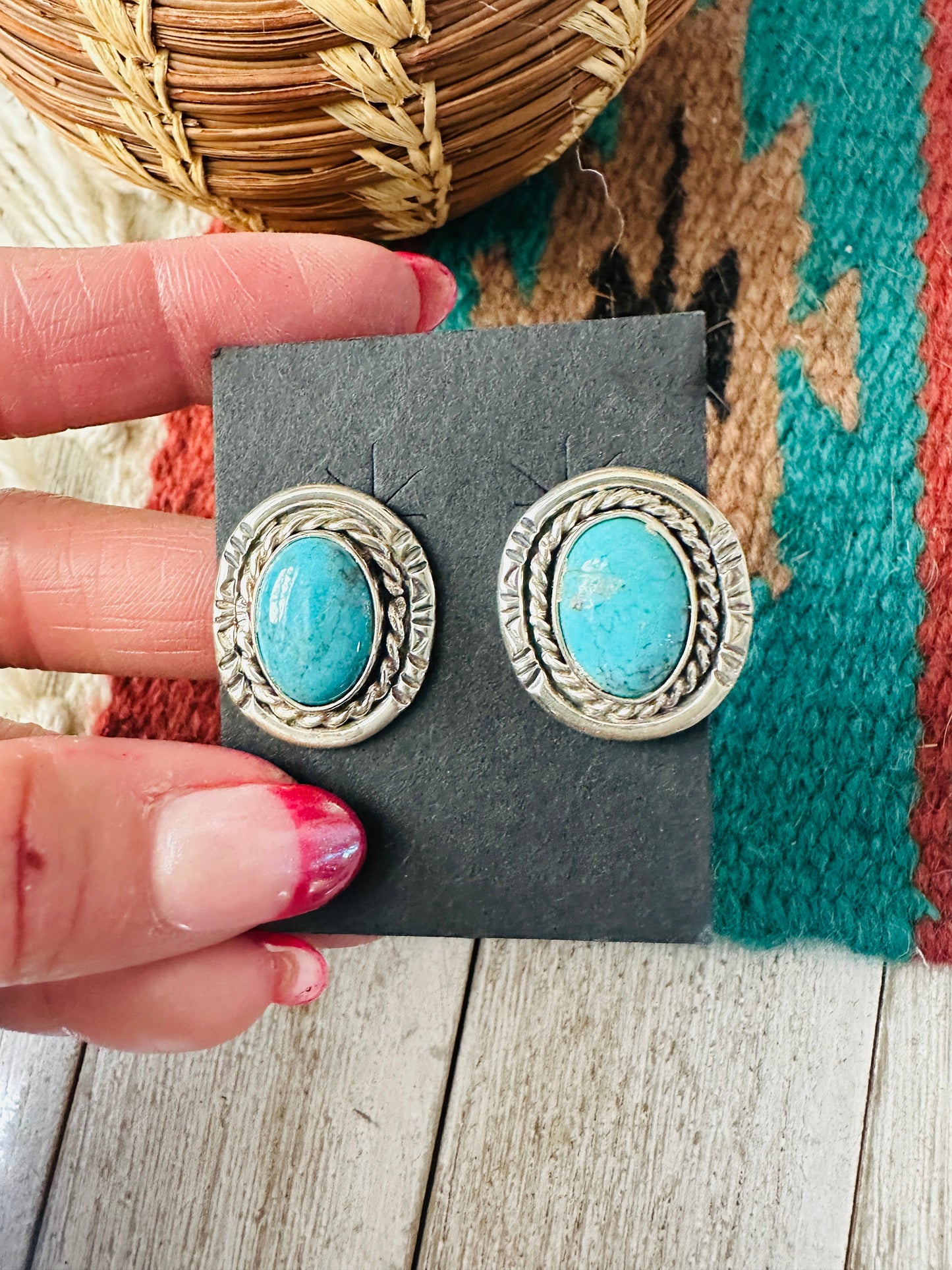 Handcrafted Turquoise & Sterling Silver Post Earrings
