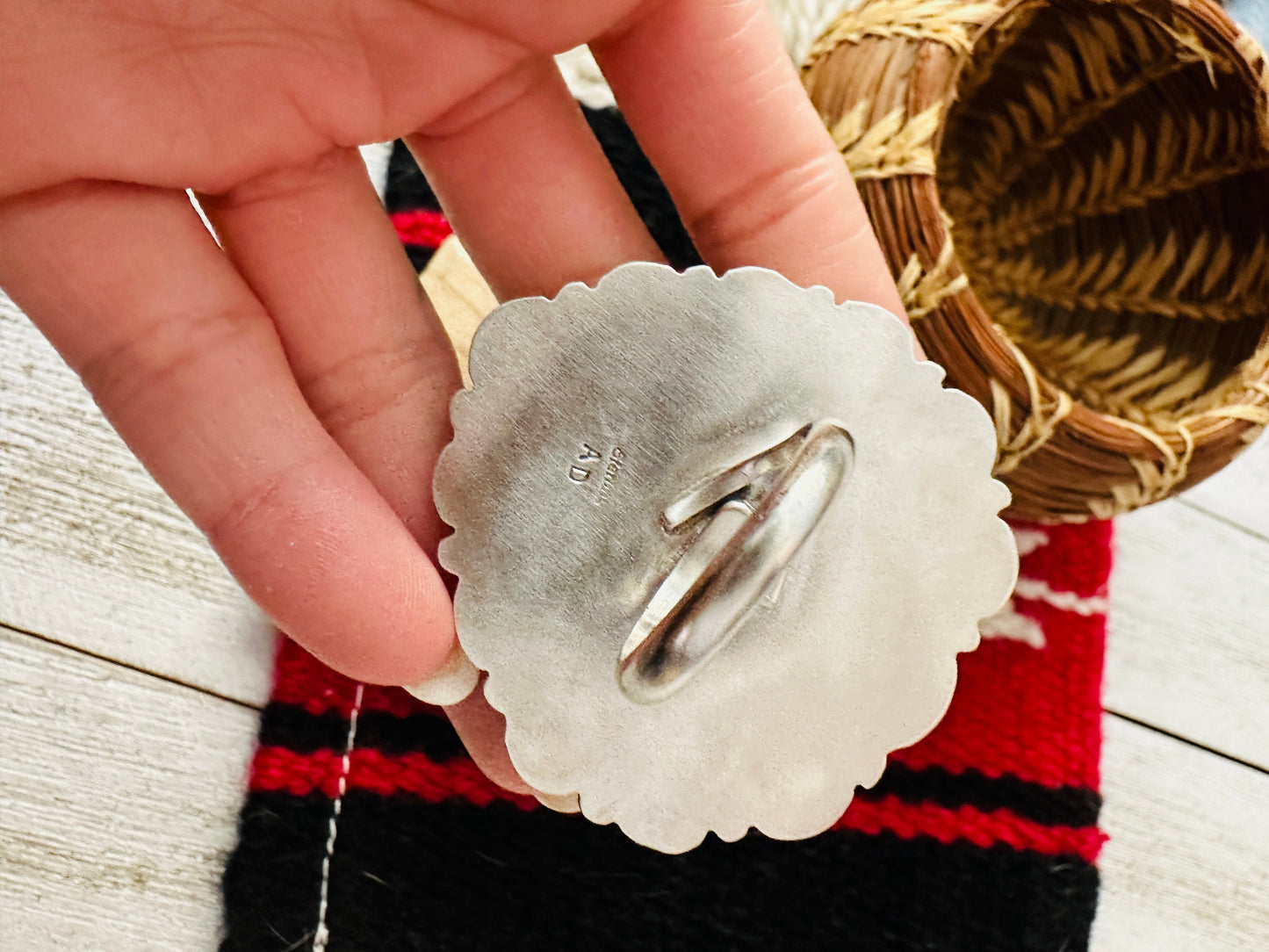 Handcrafted Sterling Silver, Queen Pink Conch & Turquoise Heart Adjustable Ring