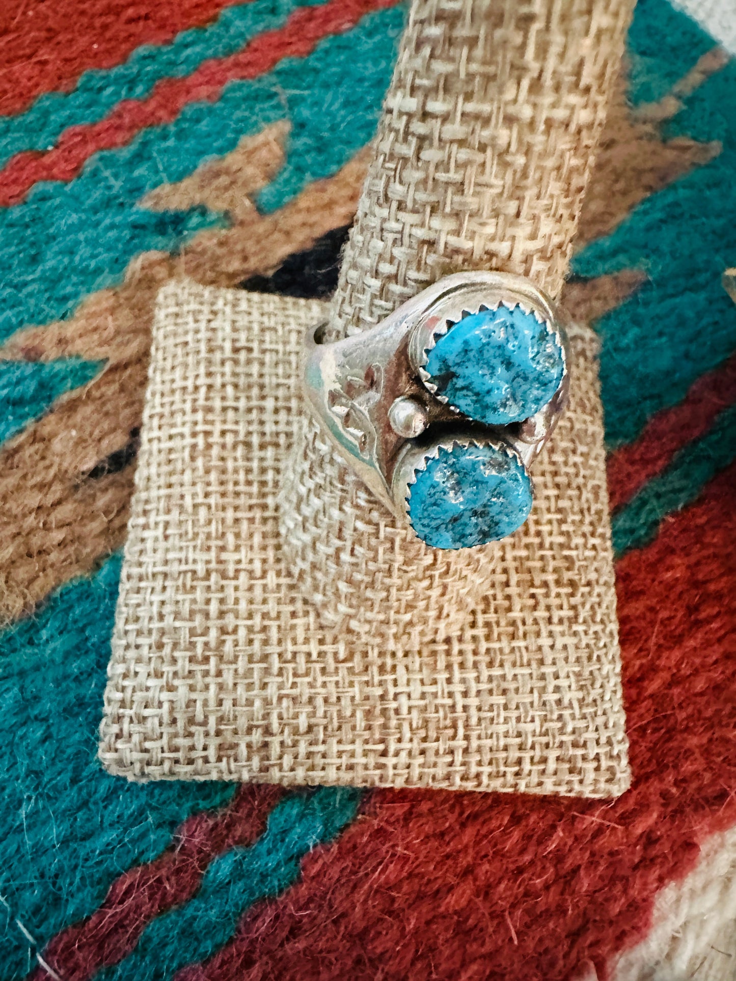 Handcrafted Turquoise & Sterling Silver Cigar Band Ring Size 10