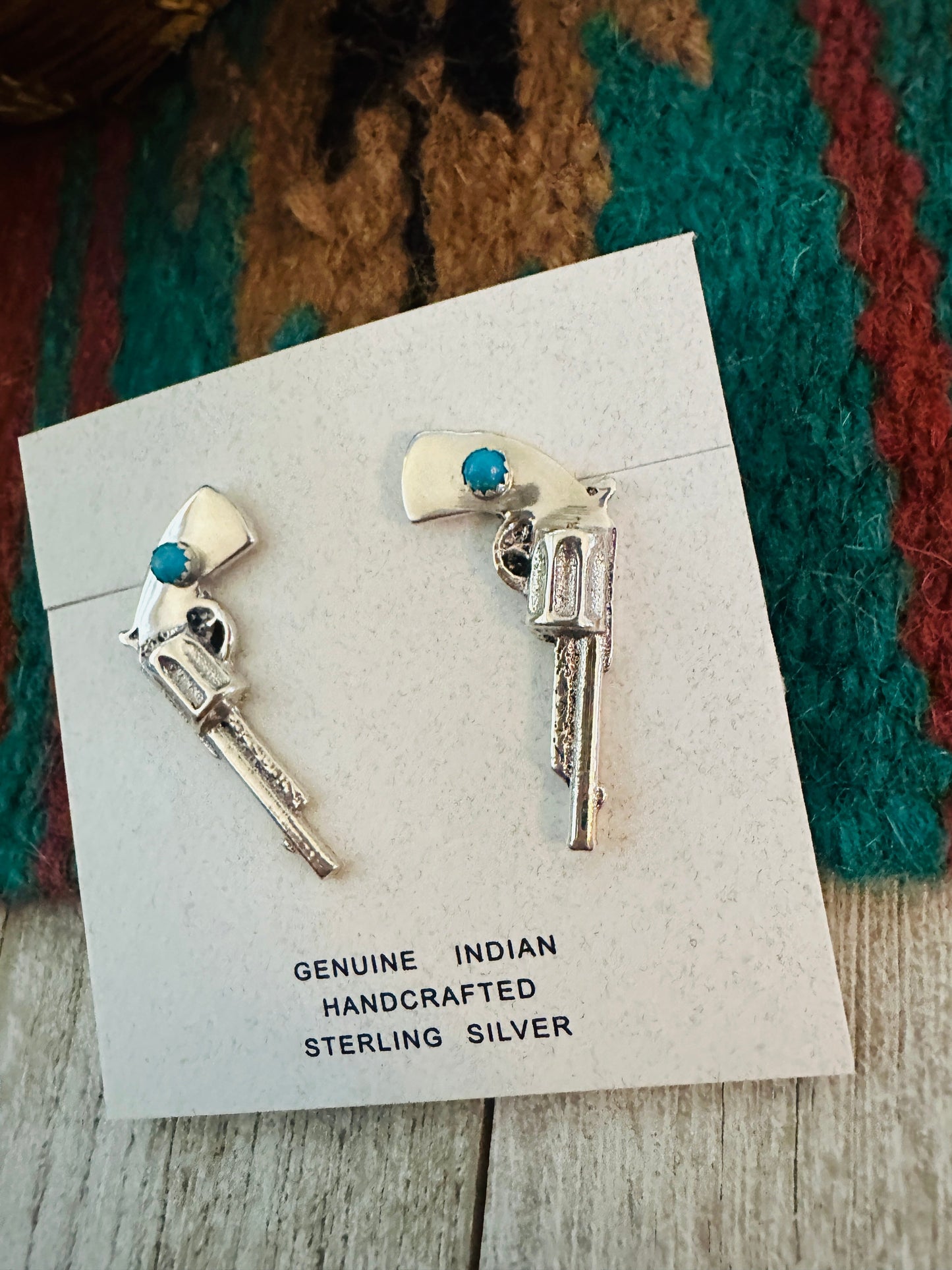 Handcrafted Turquoise And Sterling Silver Pistol Post Earrings