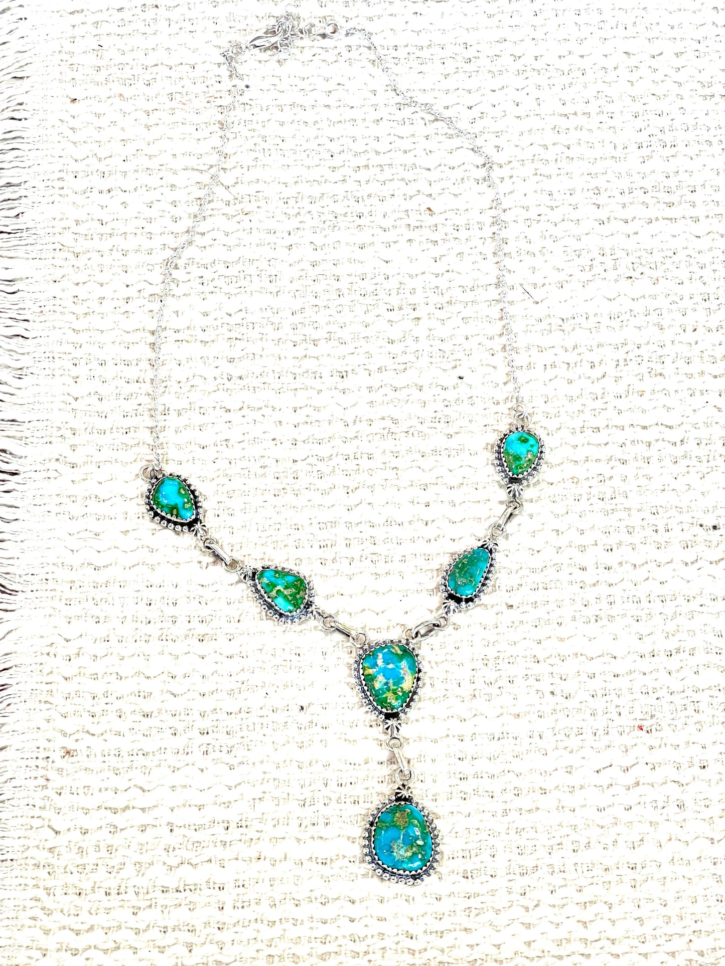 Handmade Sterling Silver Sonoran Mountain Turquoise Necklace with Signed Nizhoni