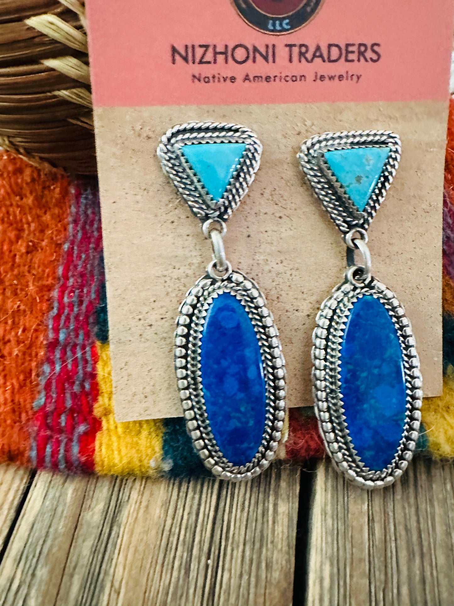 Handcrafted Lapis, Turquoise & Sterling Silver Dangle Earrings