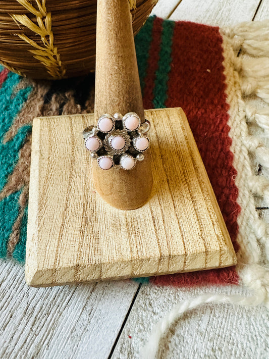 Handcrafted Sterling Silver & Queen Pink Conch Cluster Adjustable Ring