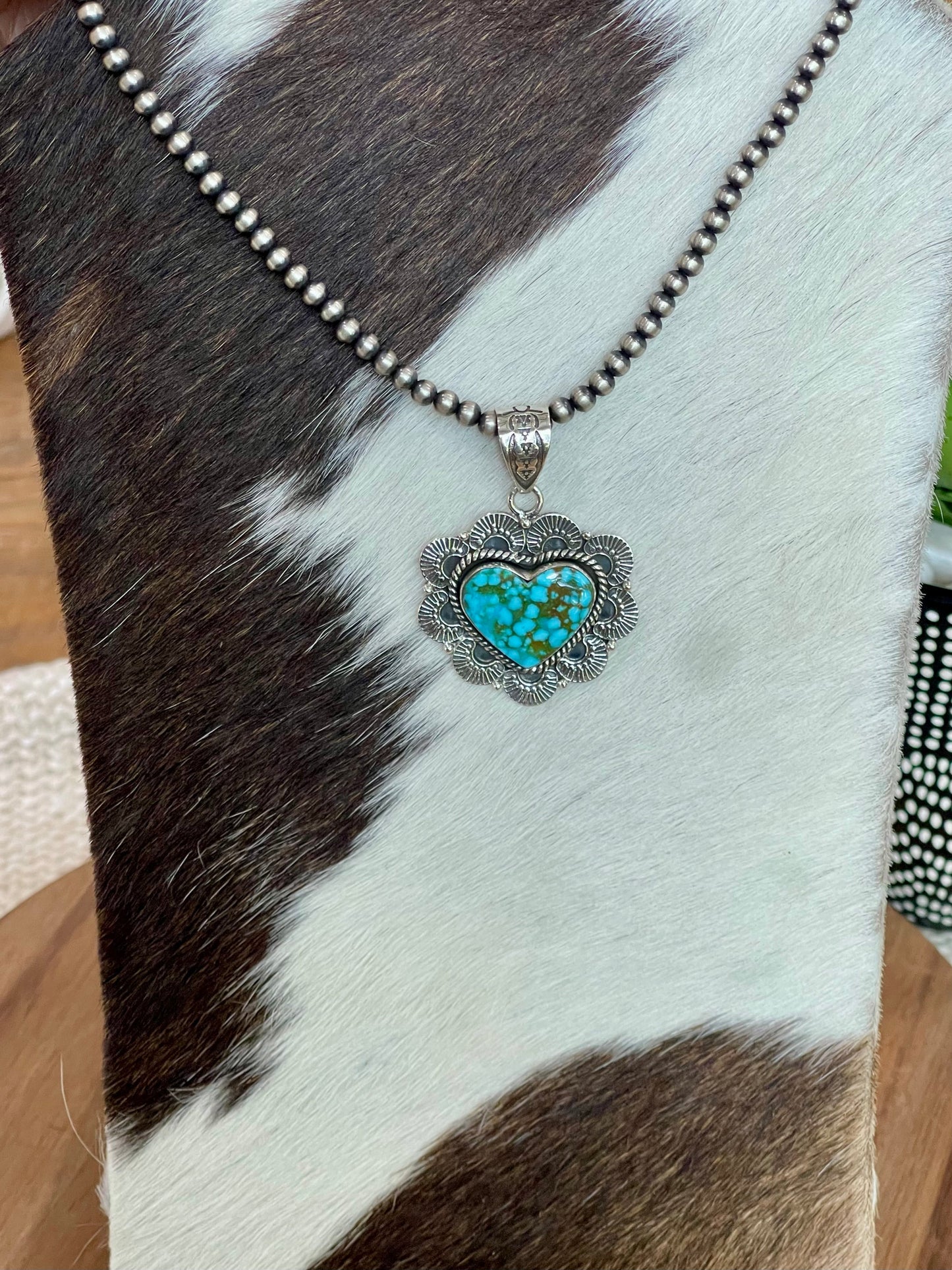 Handcrafted Sterling Silver & Number 8 Turquoise Pendant