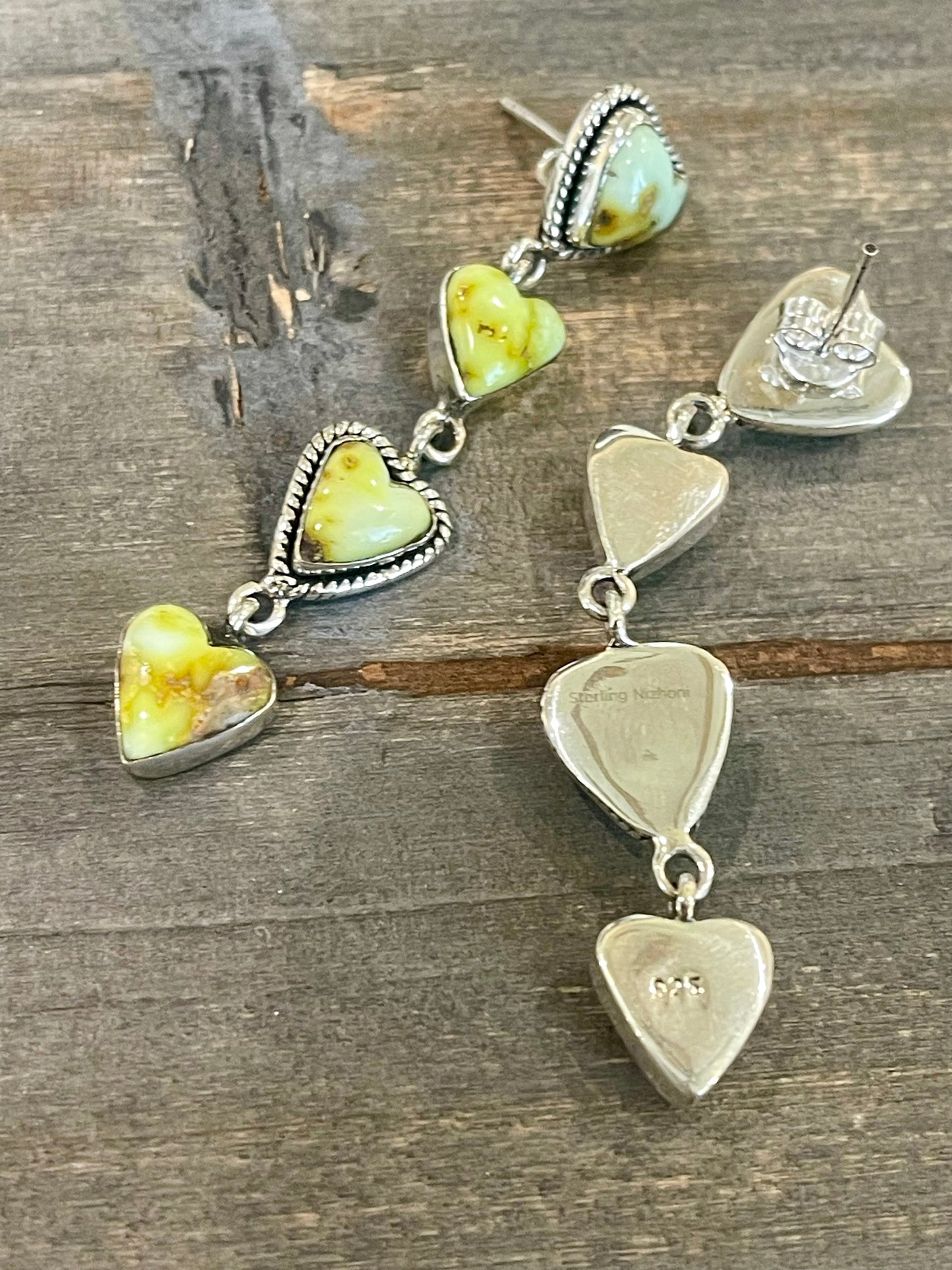 Handmade Palomino and Sterling Silver Dangle Heart Earrings
