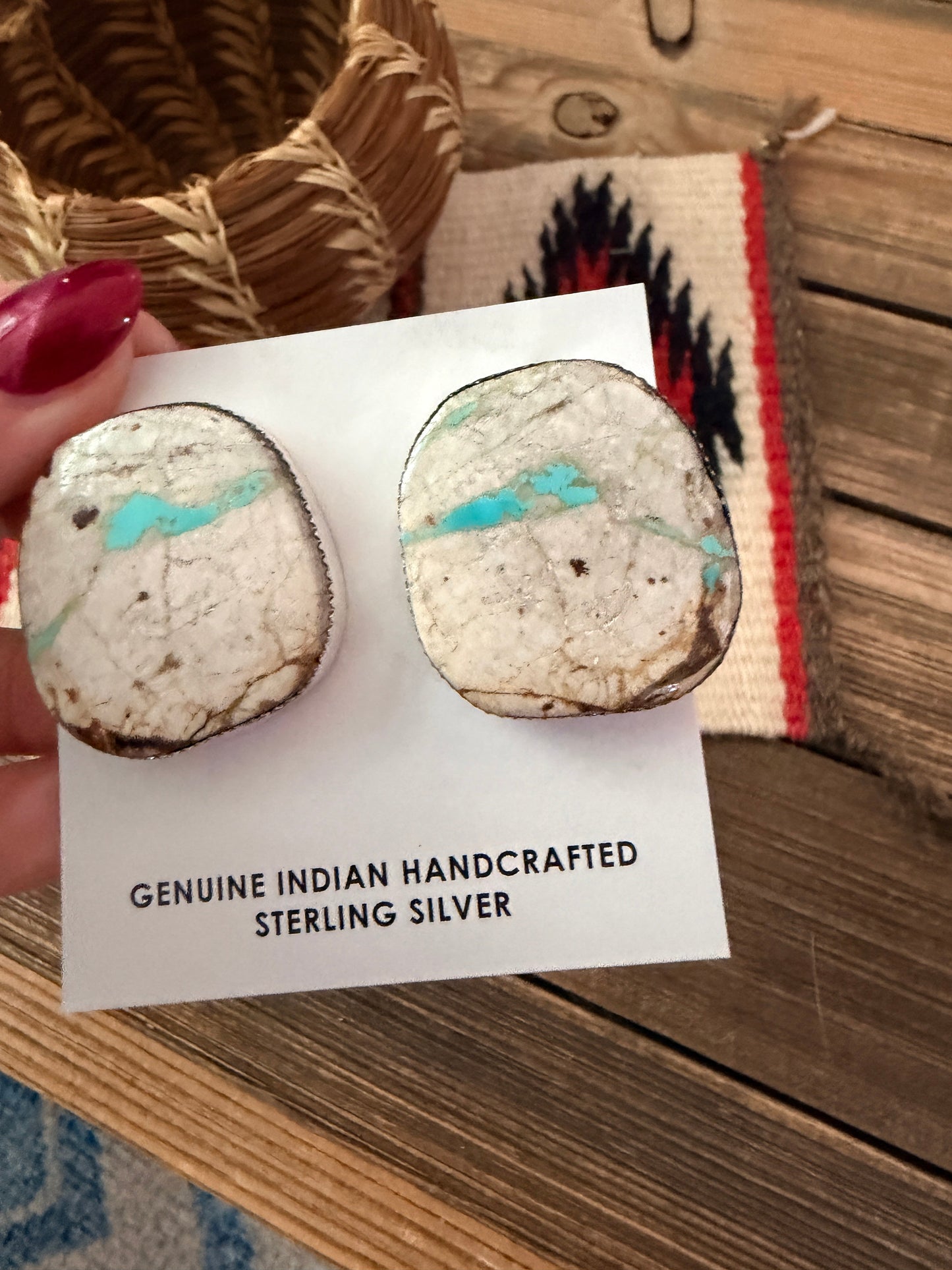 Handcrafted Ribbon Turquoise & Sterling Silver Post Earrings by Lorenzo Arviso Jr.