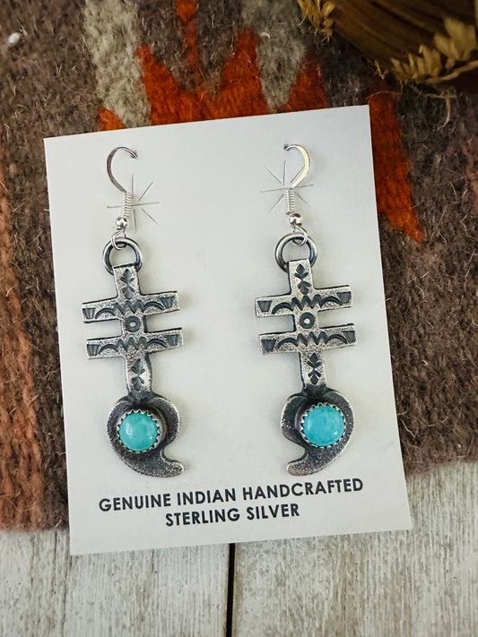 Handcrafted Turquoise & Sterling Silver Dragonfly Dangle Earrings by Kevin Billah