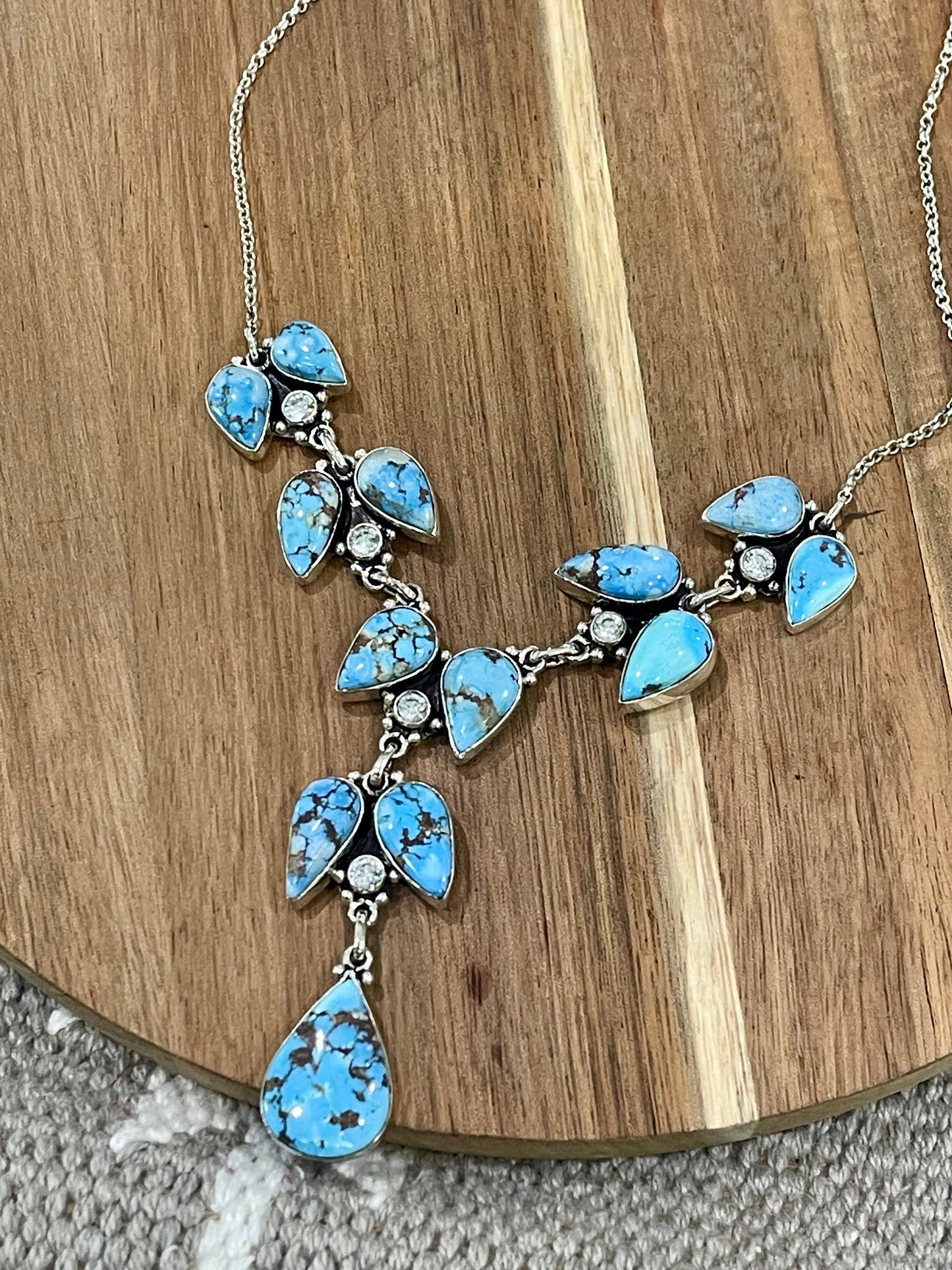 Handmade Sterling Silver, CZ & Golden Hills Cluster Necklace