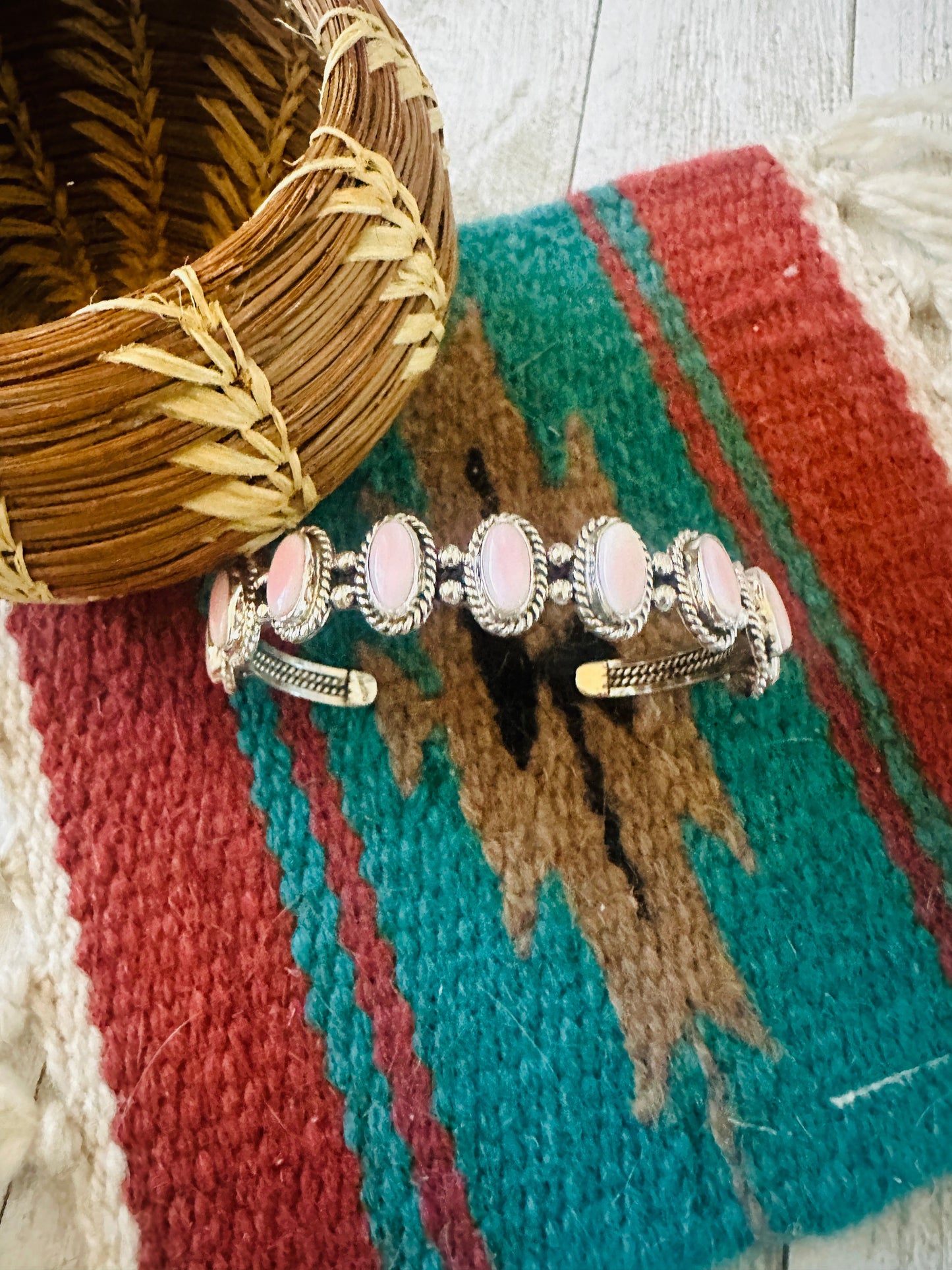Handcrafted Queen Pink Conch Shell & Sterling Silver Cuff Bracelet