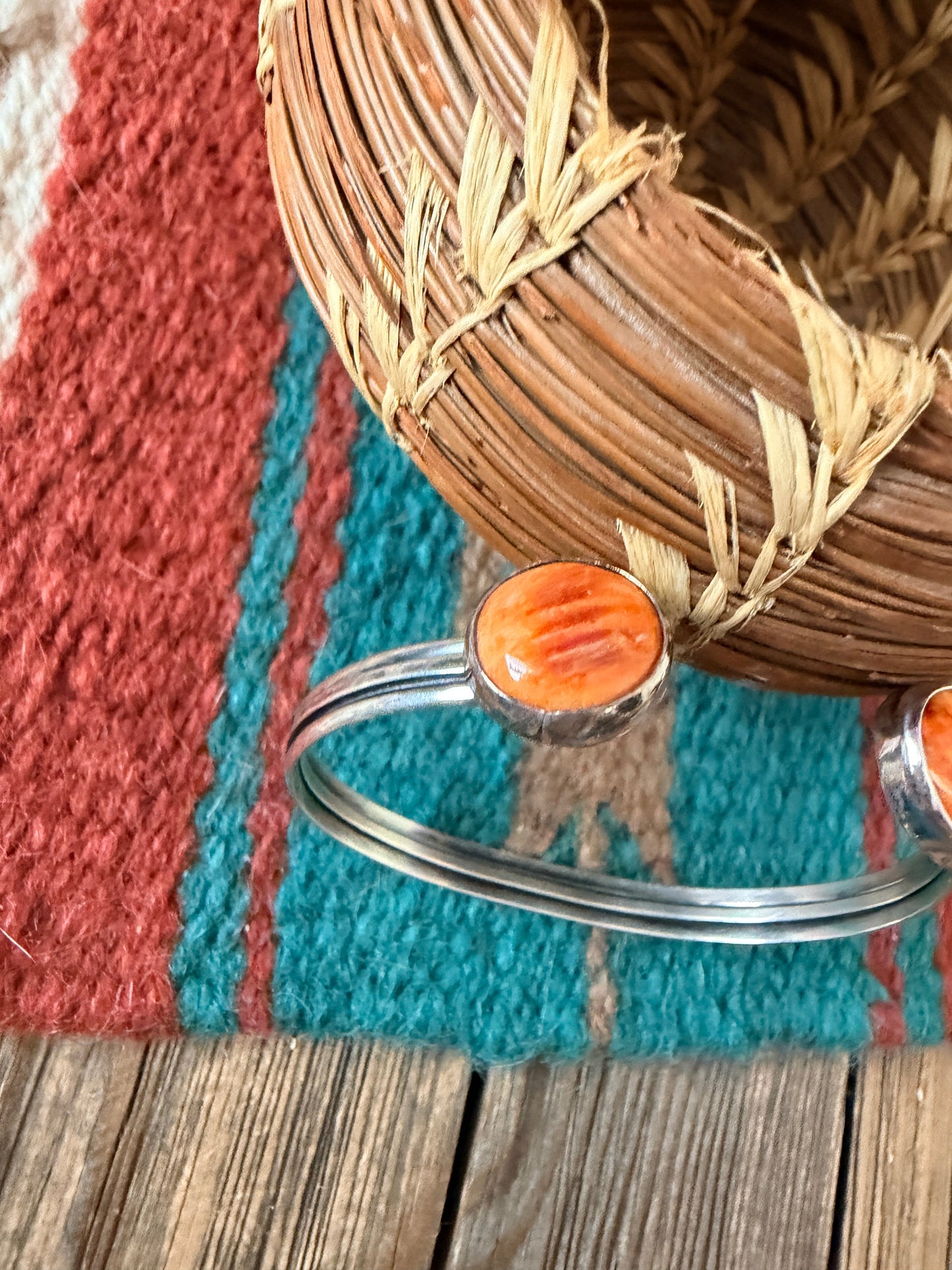 Handcrafted Orange Spiny & Sterling Silver Floating Cuff Bracelet
