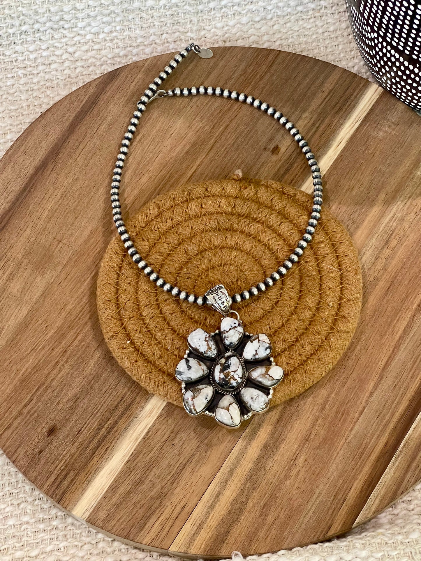 Handmade Sterling Silver & White Buffalo Mojave Cluster Pendant