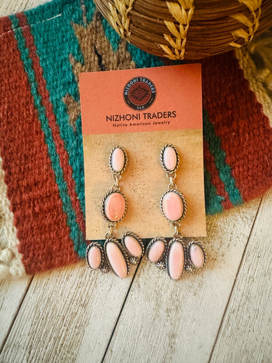 Handcrafted Queen Pink Conch & Sterling Silver Dangle Earrings