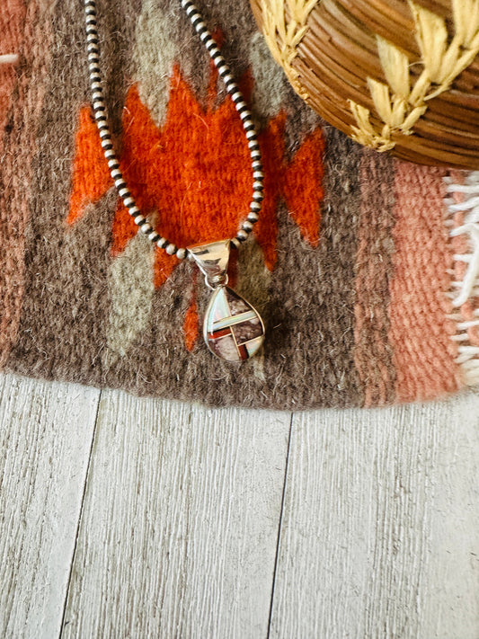 Handcrafted Multi Stone & Sterling Silver Inlay Teardrop Pendant