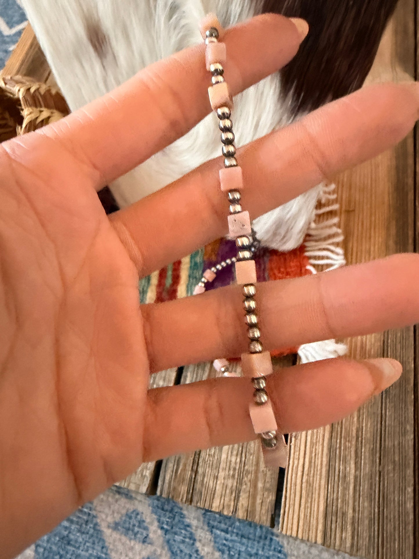 Handcrafted Queen Pink Conch and Sterling Silver Pearl Beaded Necklace