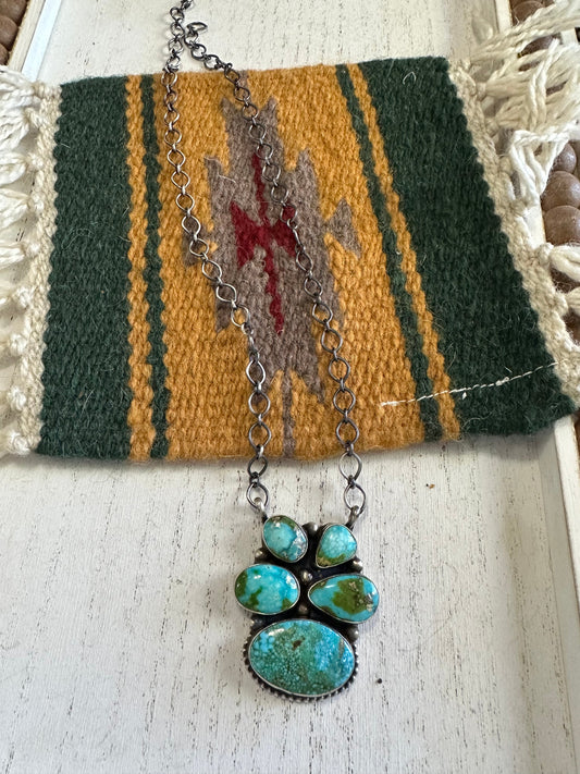 Beautiful Handcrafted Sterling Silver Sonoran Mountain Turquoise Cluster Necklace Signed Kathleen