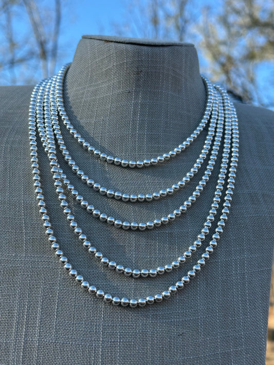 Handcrafted Sterling Silver Elegant Pearl Style Beaded Necklace 5mm