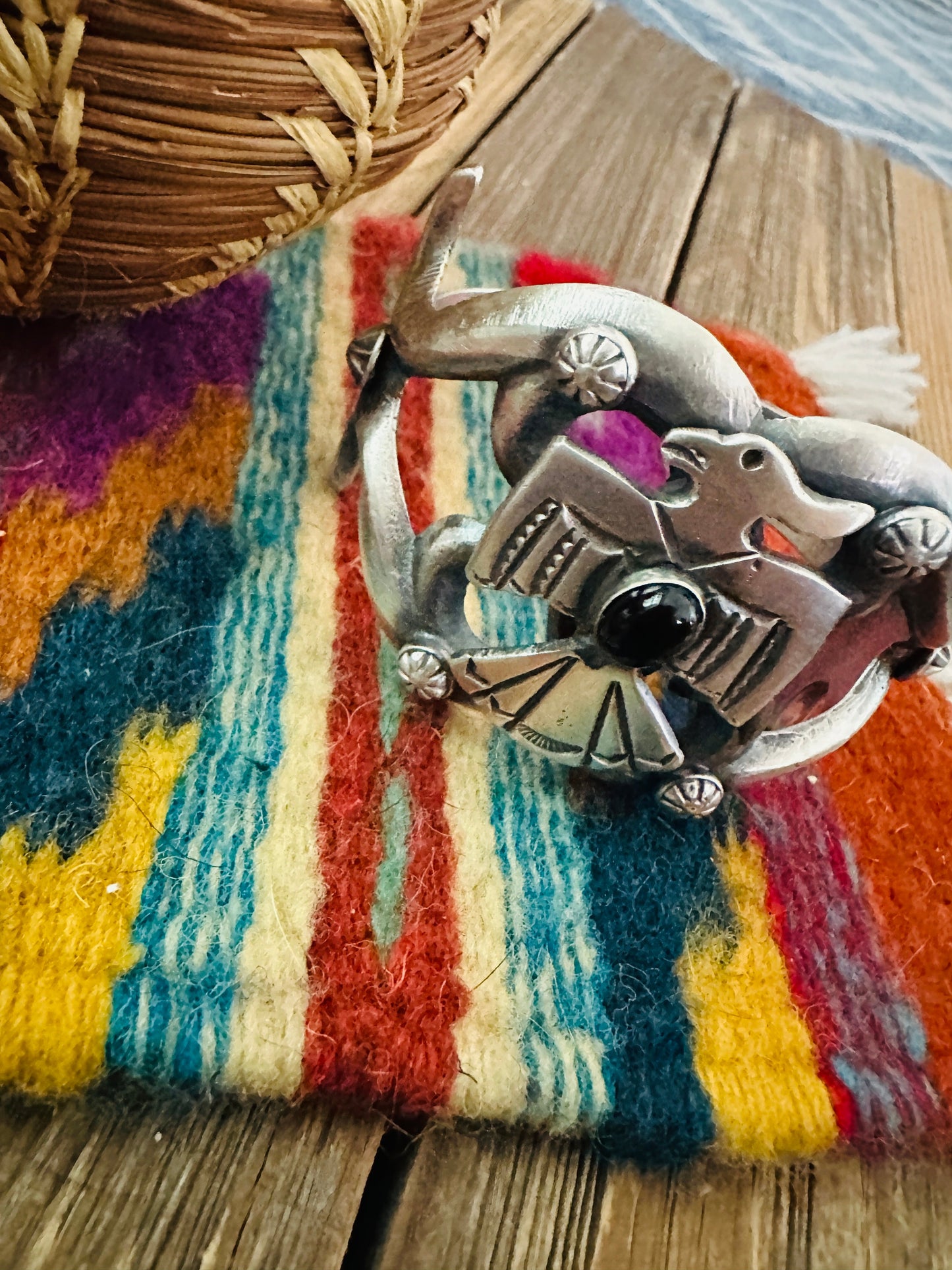Handcrafted Sterling Silver & Onyx Oyster Thunderbird Cuff Bracelet by Chimney Butte