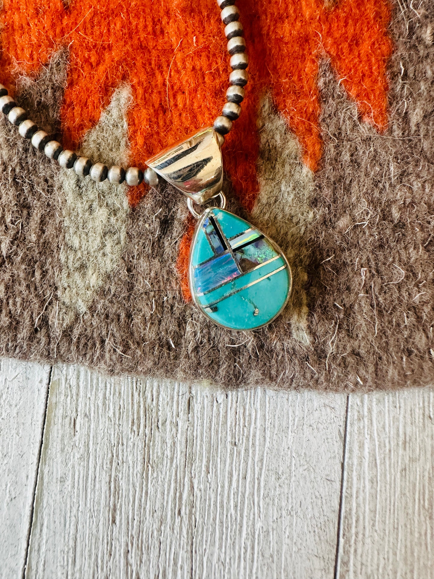 Handcrafted Multi Stone & Sterling Silver Inlay Teardrop Pendant