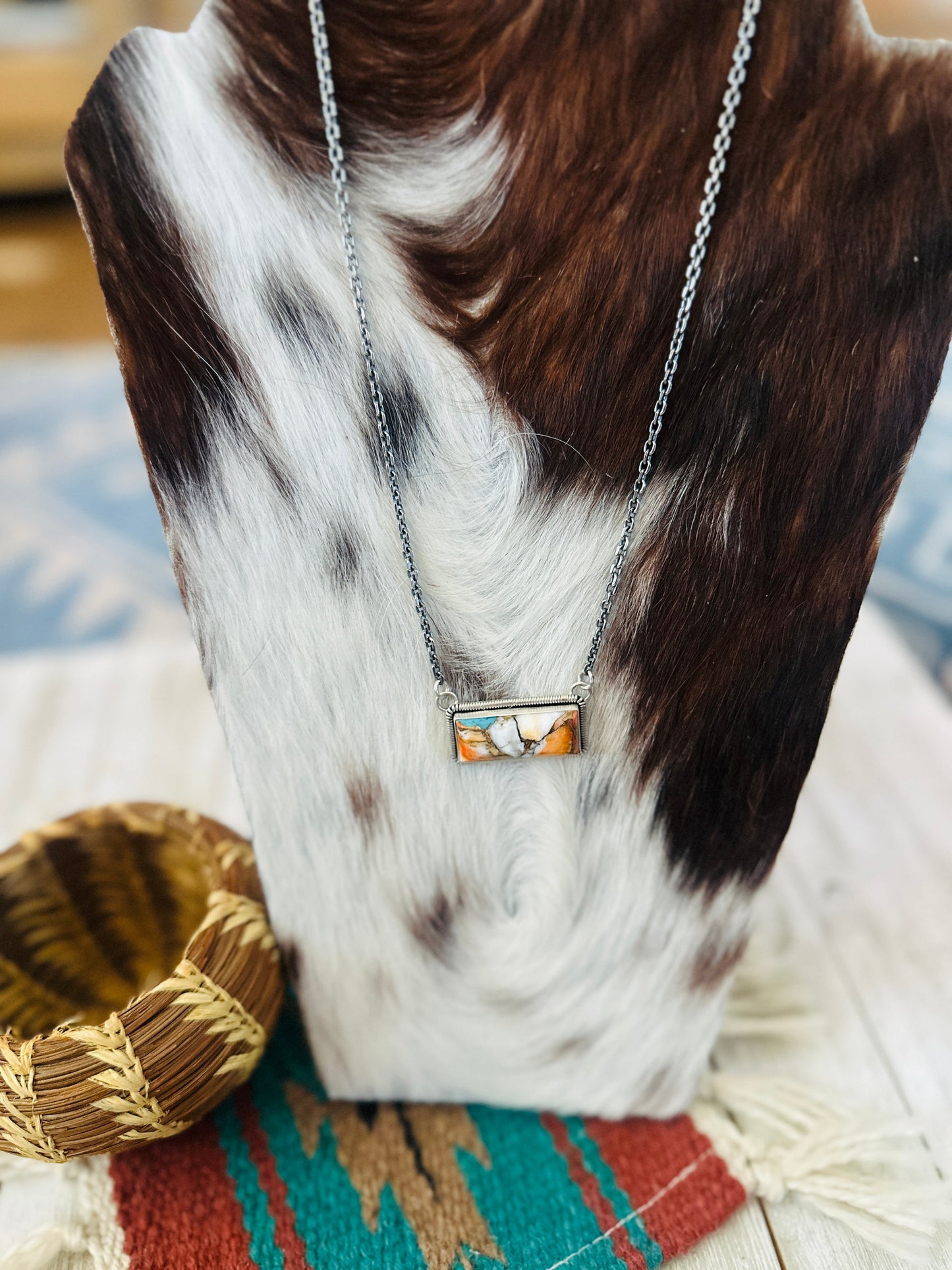 Handcrafted Spice & Sterling Silver Bar Necklace 18"