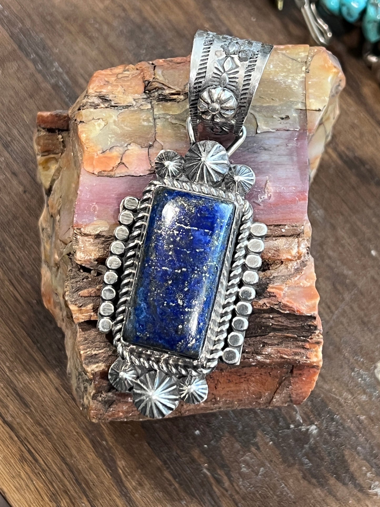 Handcrafted Rectangular Sterling Silver and Lapis Lazuli Pendant by Rosella Paxson