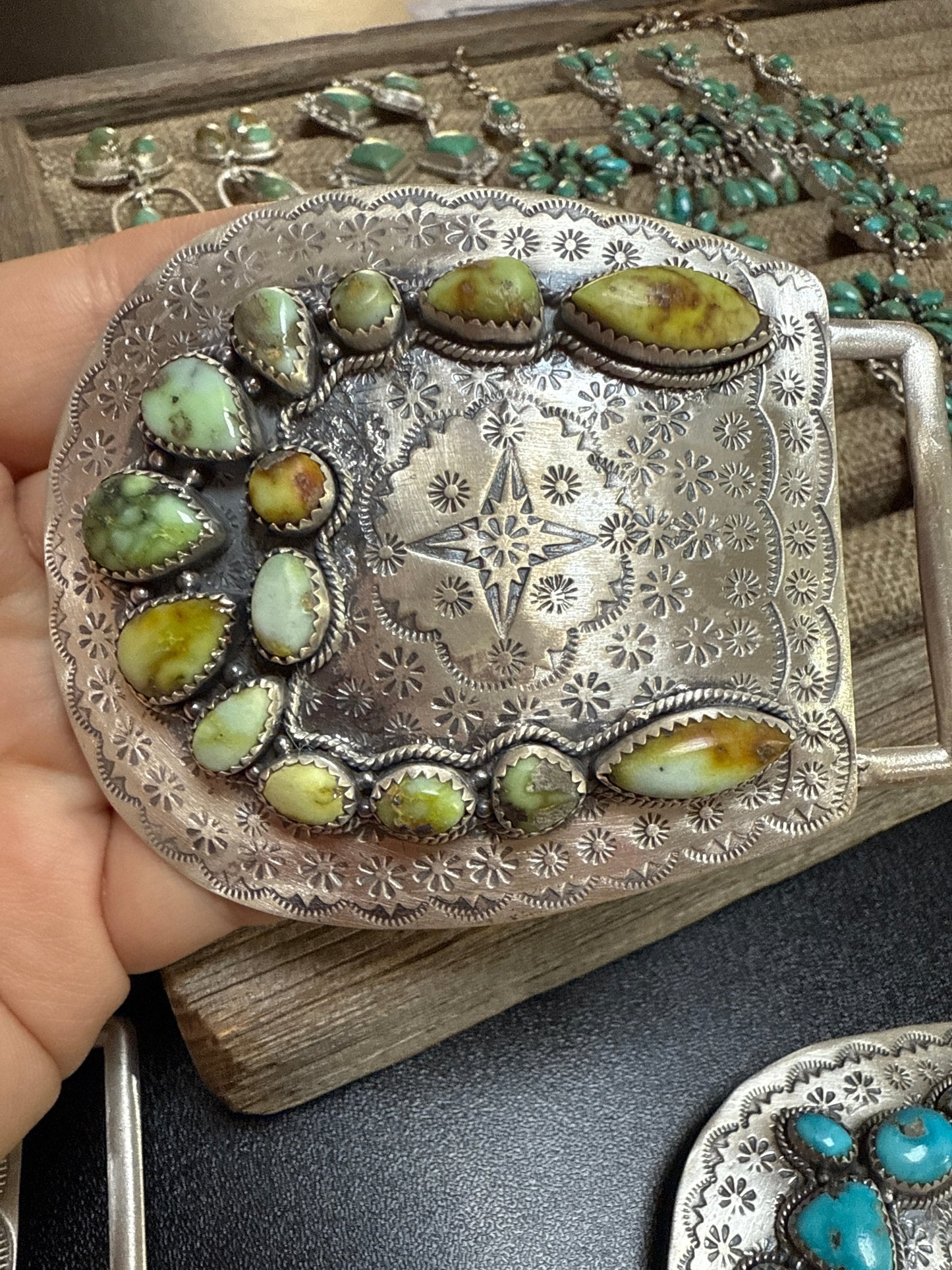 Handmade Sterling Silver Multi Stone Buckle with Signed Nizhoni