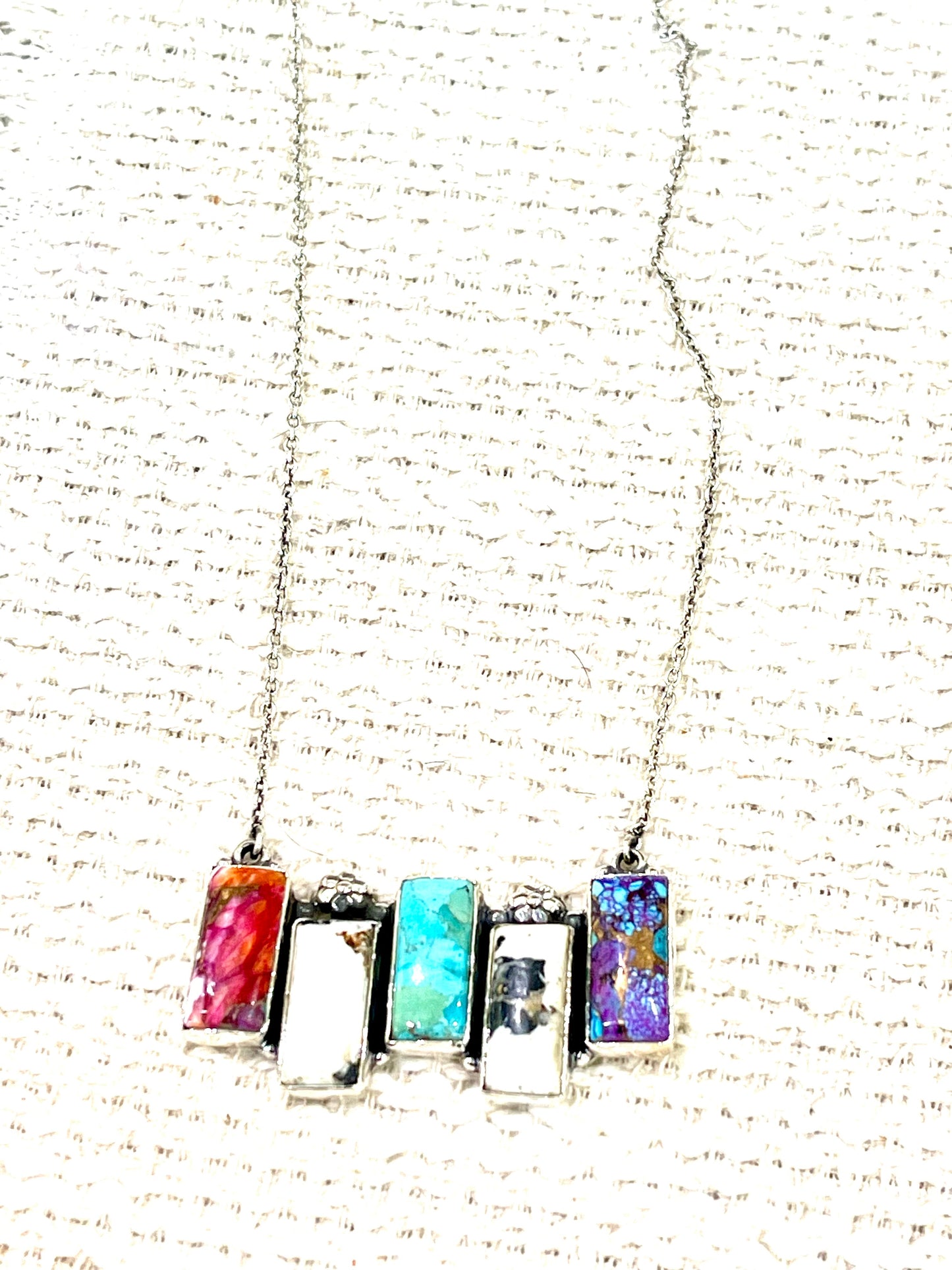 Handmade Sterling Silver & Multi Stone Bar Necklace