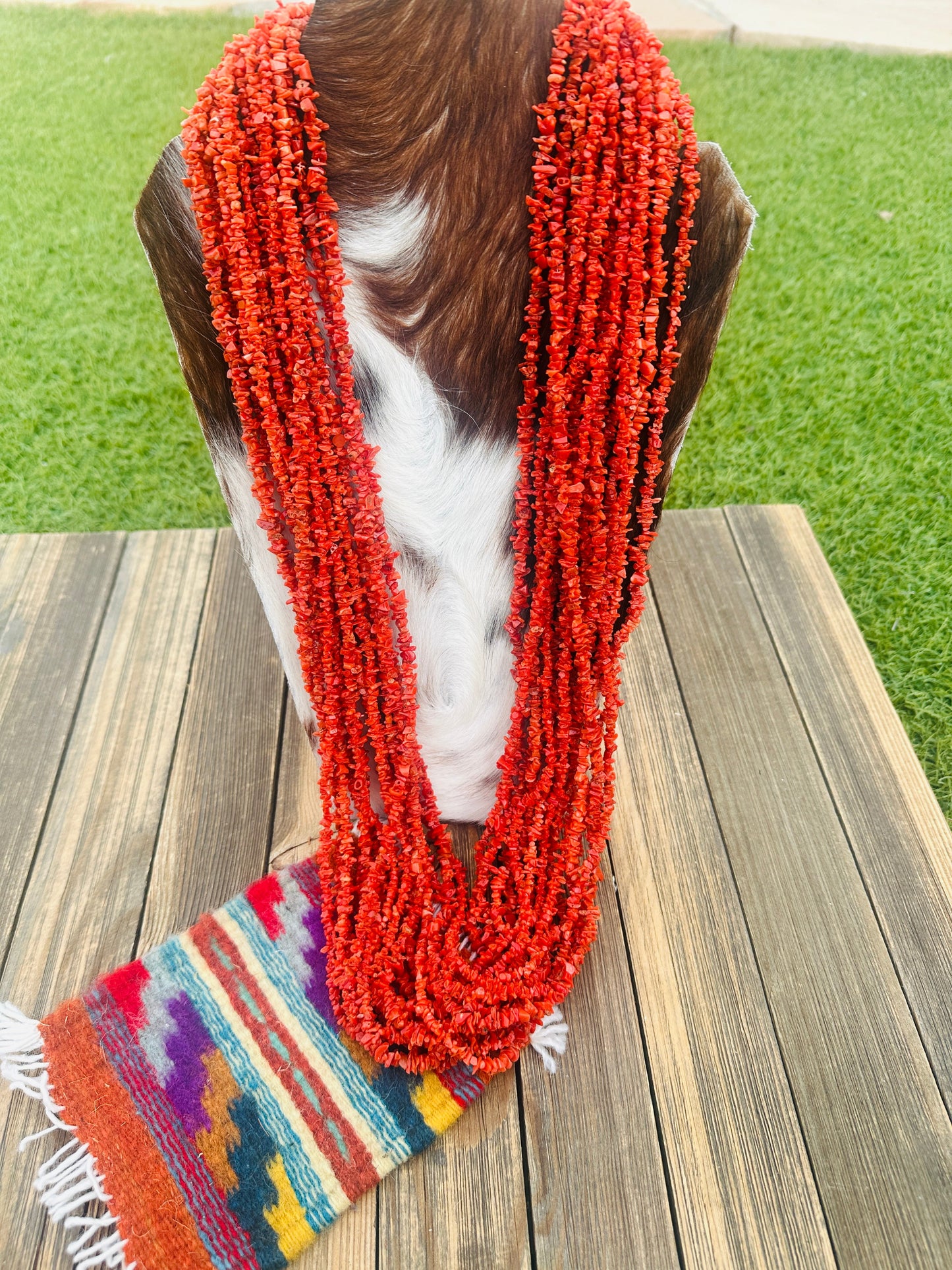 Handcrafted Coral & Sterling Silver 15-Strand Beaded Necklace