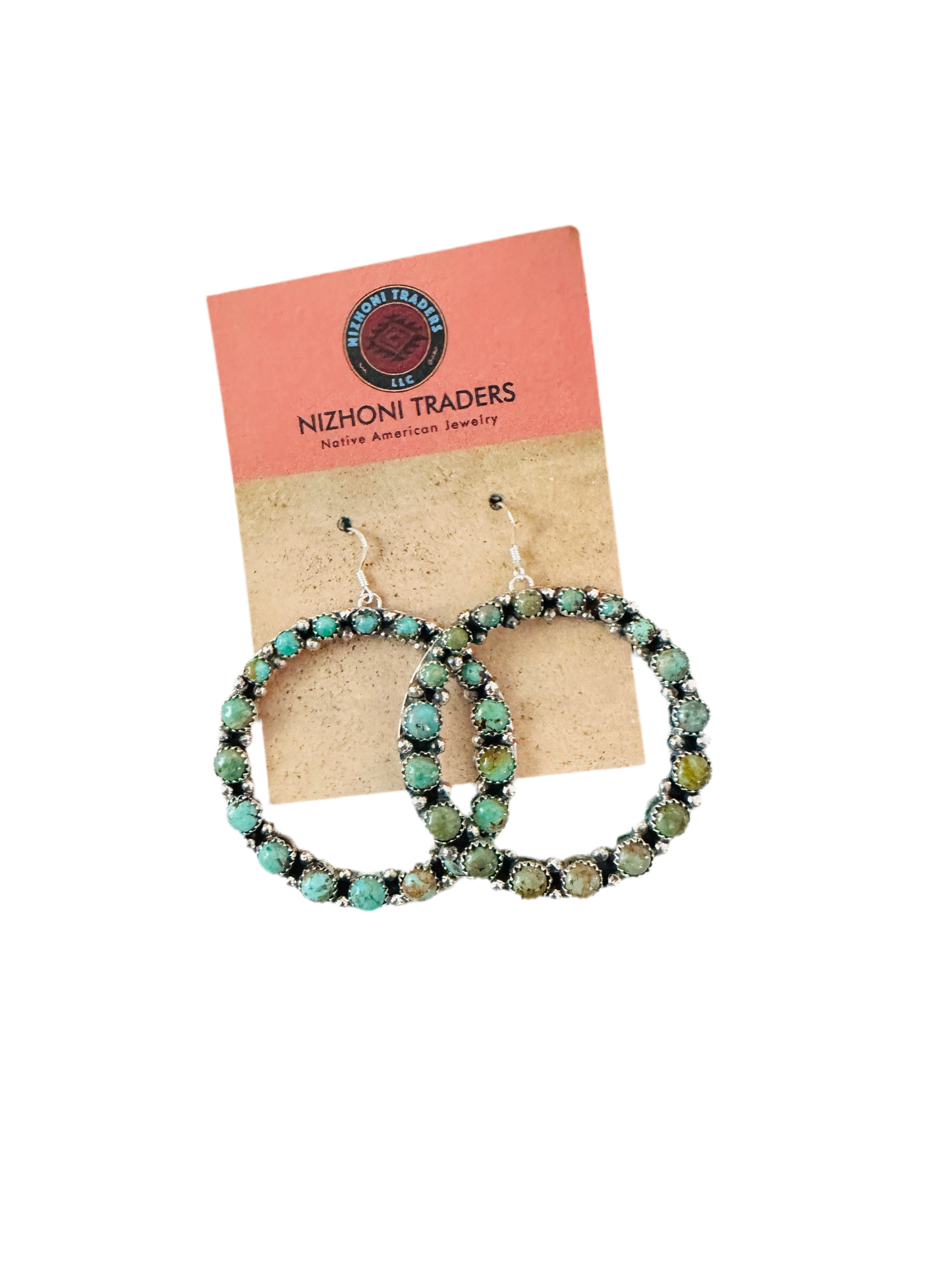 Handcrafted Turquoise and Sterling Silver Dangle Hoop Earrings